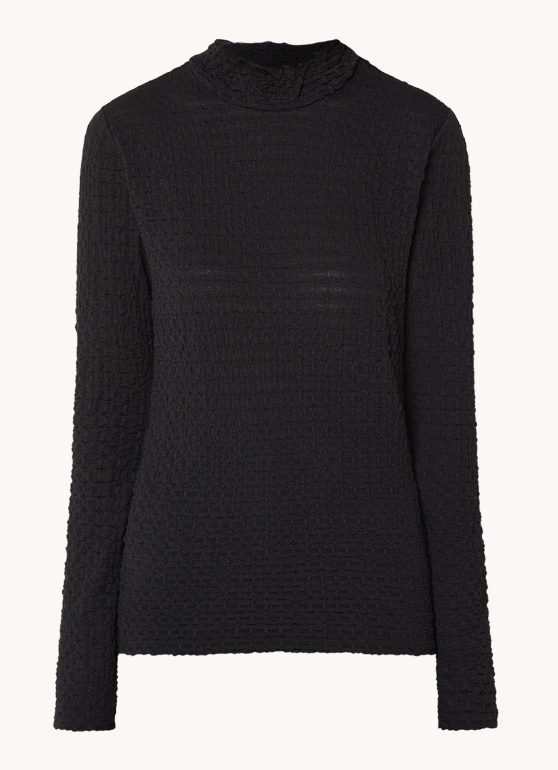 Dante 6 Zane longsleeve met structuur en opstaande kraag - voorkant 2 zwart