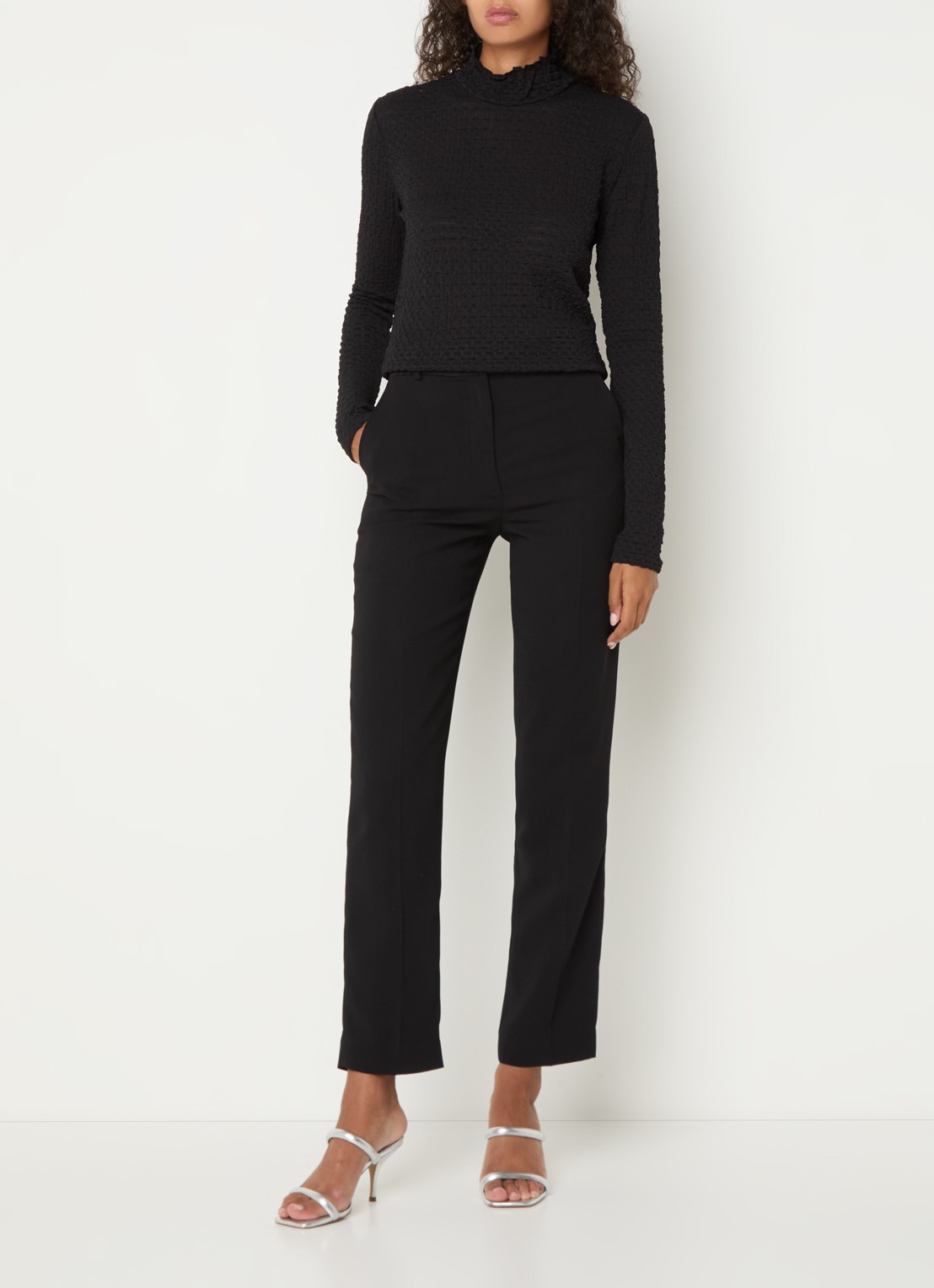 Dante 6 Zane longsleeve met structuur en opstaande kraag - voorkant 3 zwart