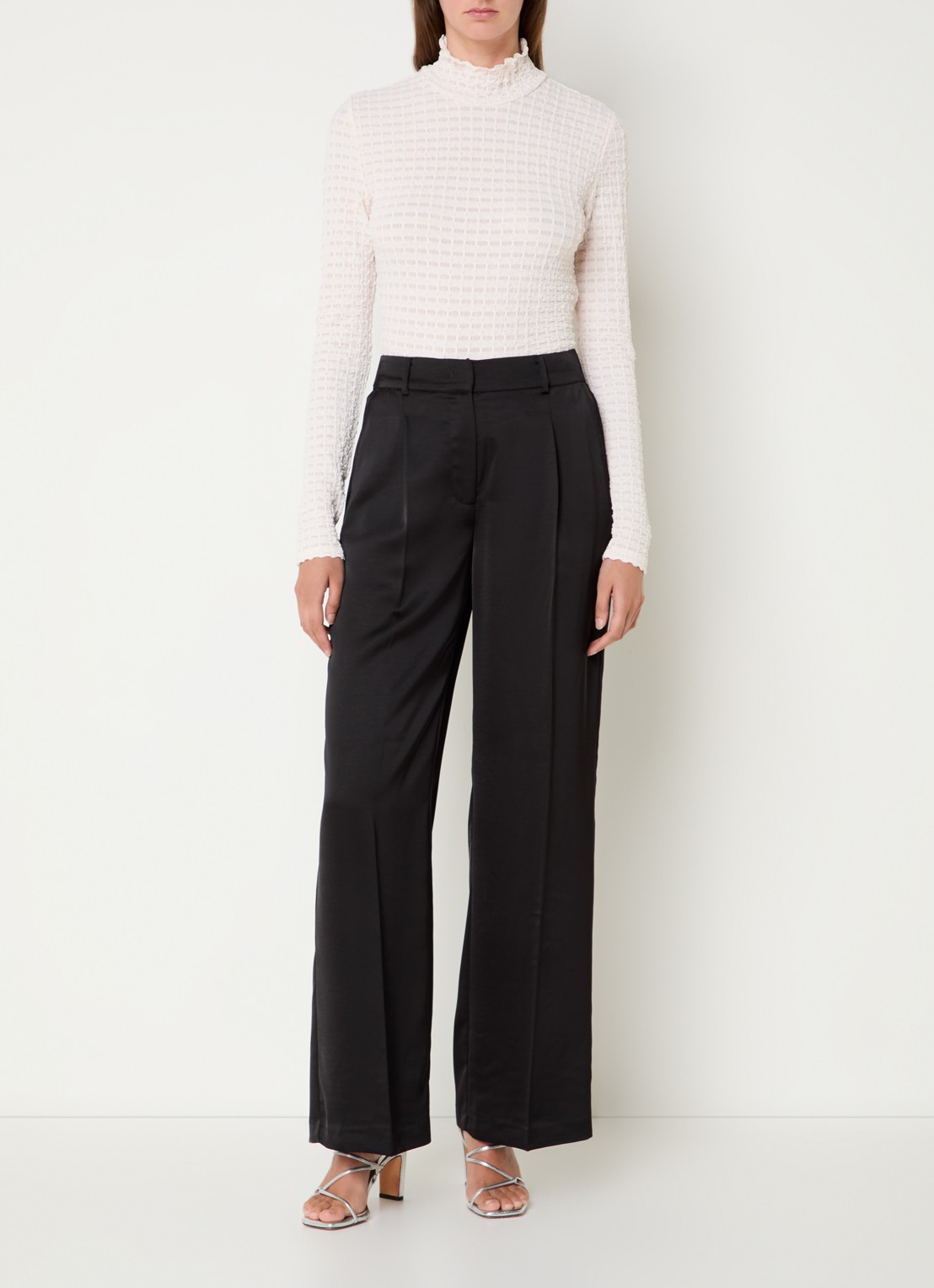 Dante 6 Zane longsleeve met structuur en opstaande kraag - voorkant 4 creme