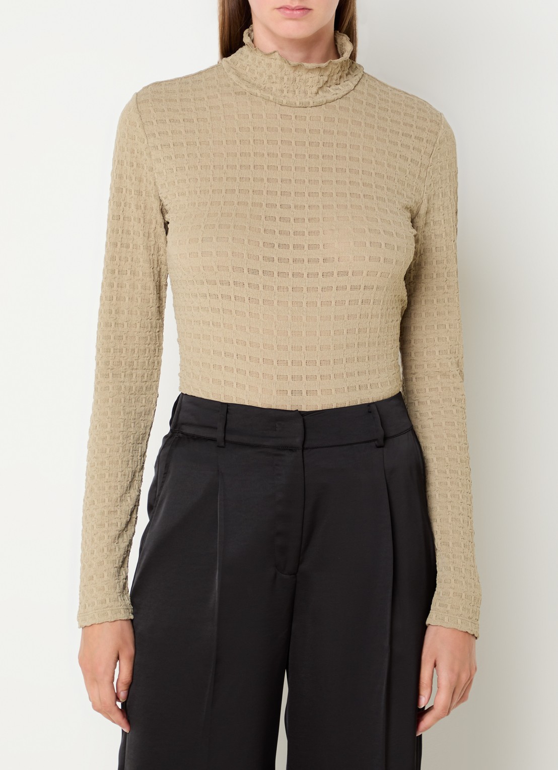 Dante 6 Zane longsleeve met structuur en opstaande kraag - detail 3 khaki