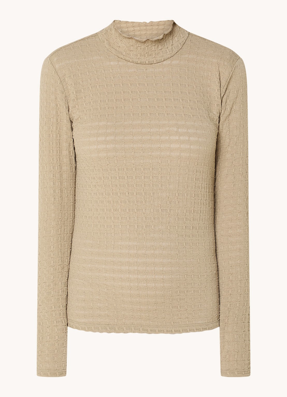 Dante 6 Zane longsleeve met structuur en opstaande kraag - voorkant khaki