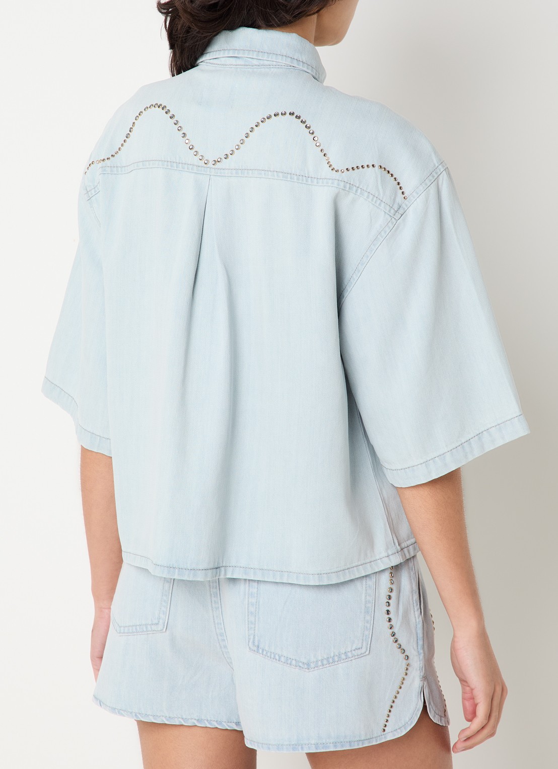 Dante 6 Zofia blouse van denim met pailletten  - achterkant indigo