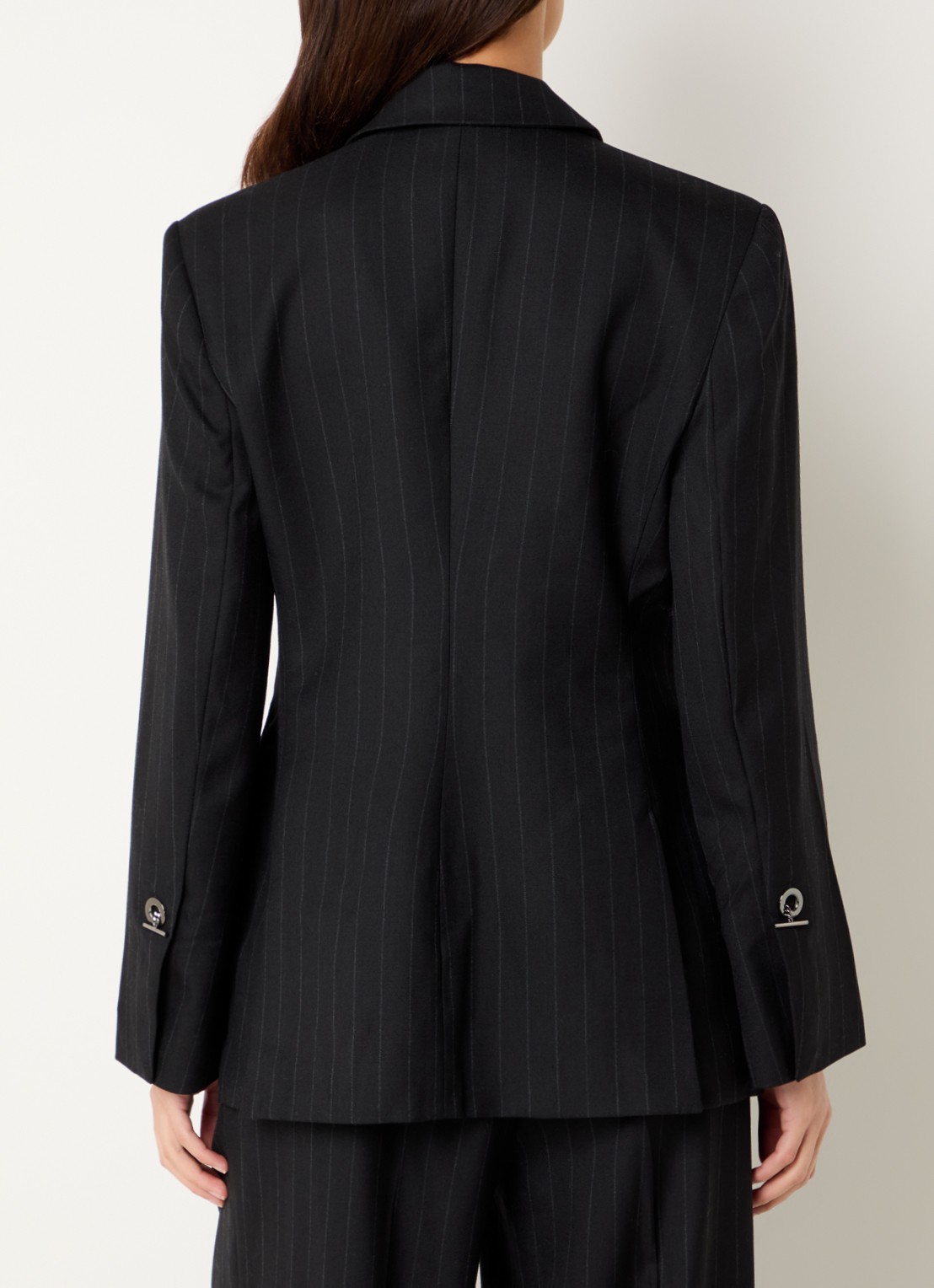 Day Birger et Mikkelsen Bono blazer in wolblend met streepprint en klepzakken - achterkant 2 zwart