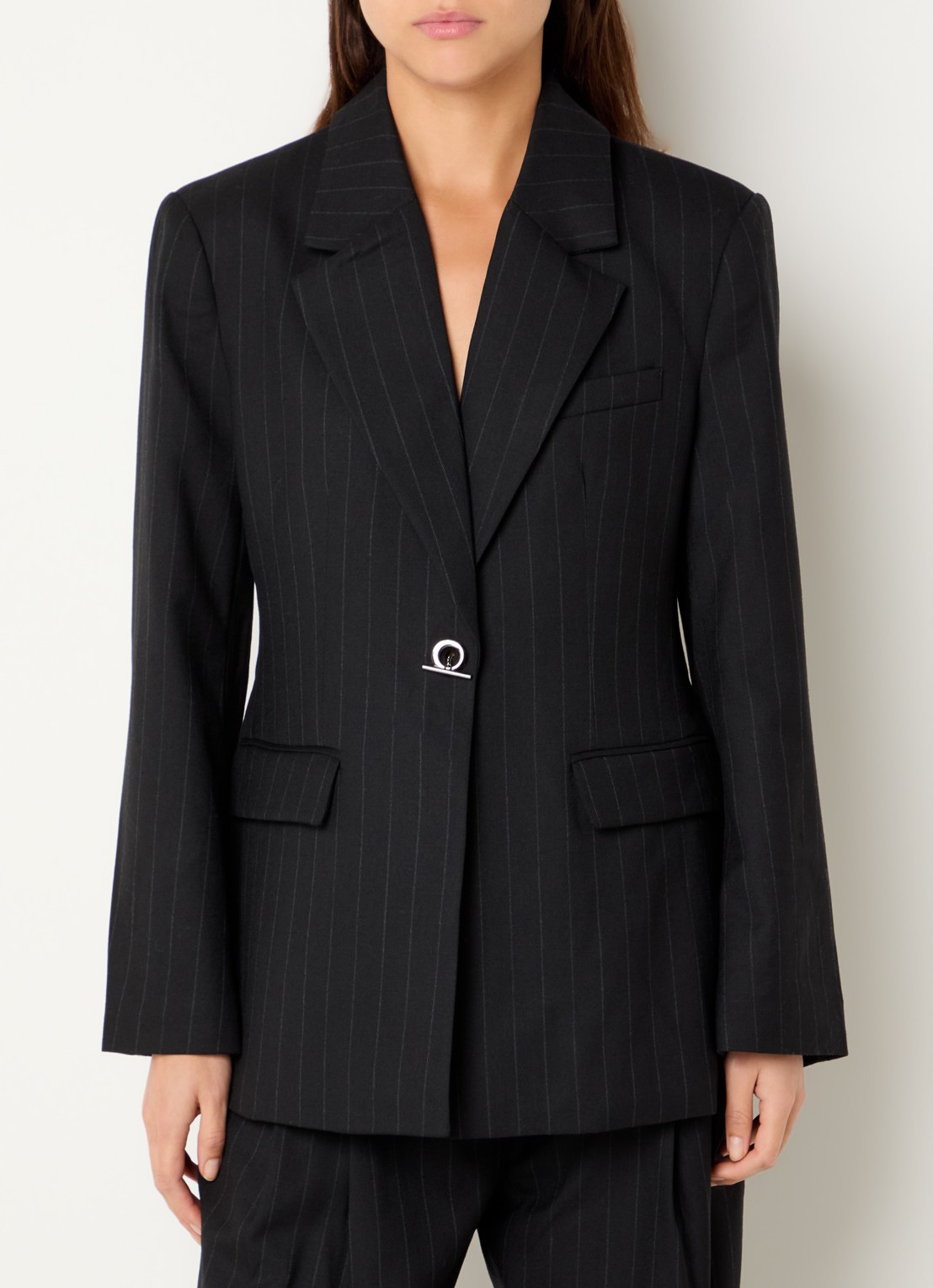 Day Birger et Mikkelsen Bono blazer in wolblend met streepprint en klepzakken - detail zwart