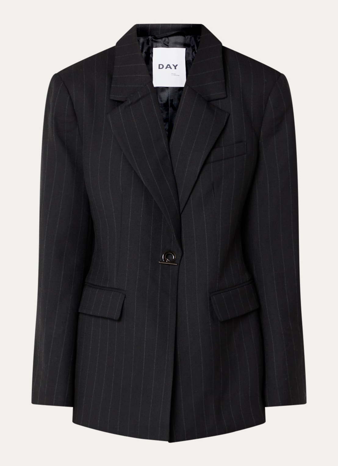 Day Birger et Mikkelsen Bono blazer in wolblend met streepprint en klepzakken - voorkant 3 zwart