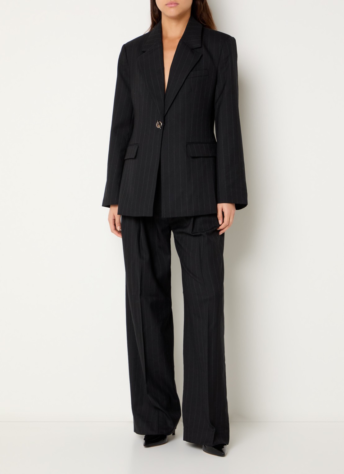 Day Birger et Mikkelsen Bono blazer in wolblend met streepprint en klepzakken - voorkant 4 zwart