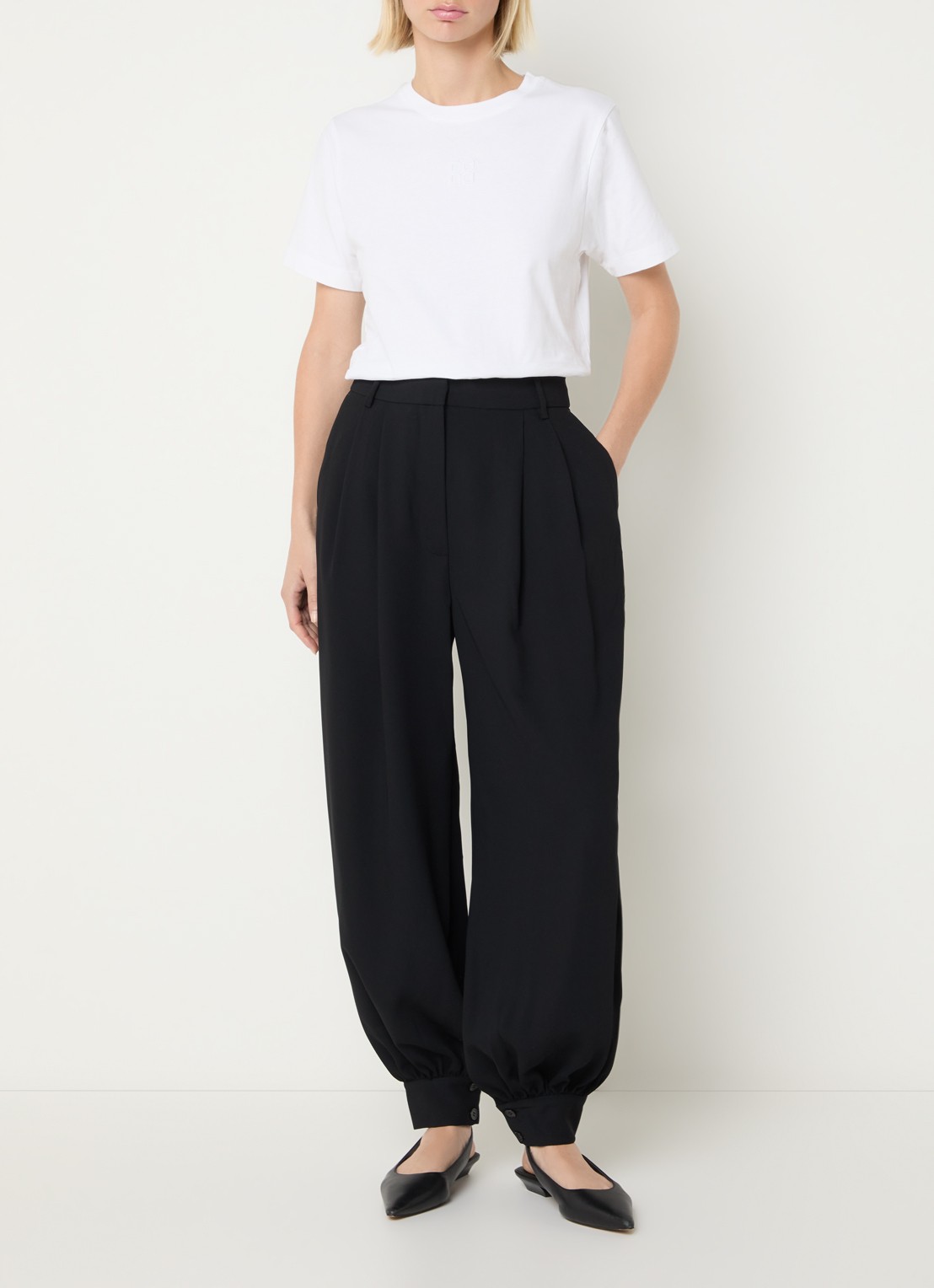 Day Birger et Mikkelsen Dayoda high waist tapered fit pantalon met steekzakken - voorkant 3 zwart