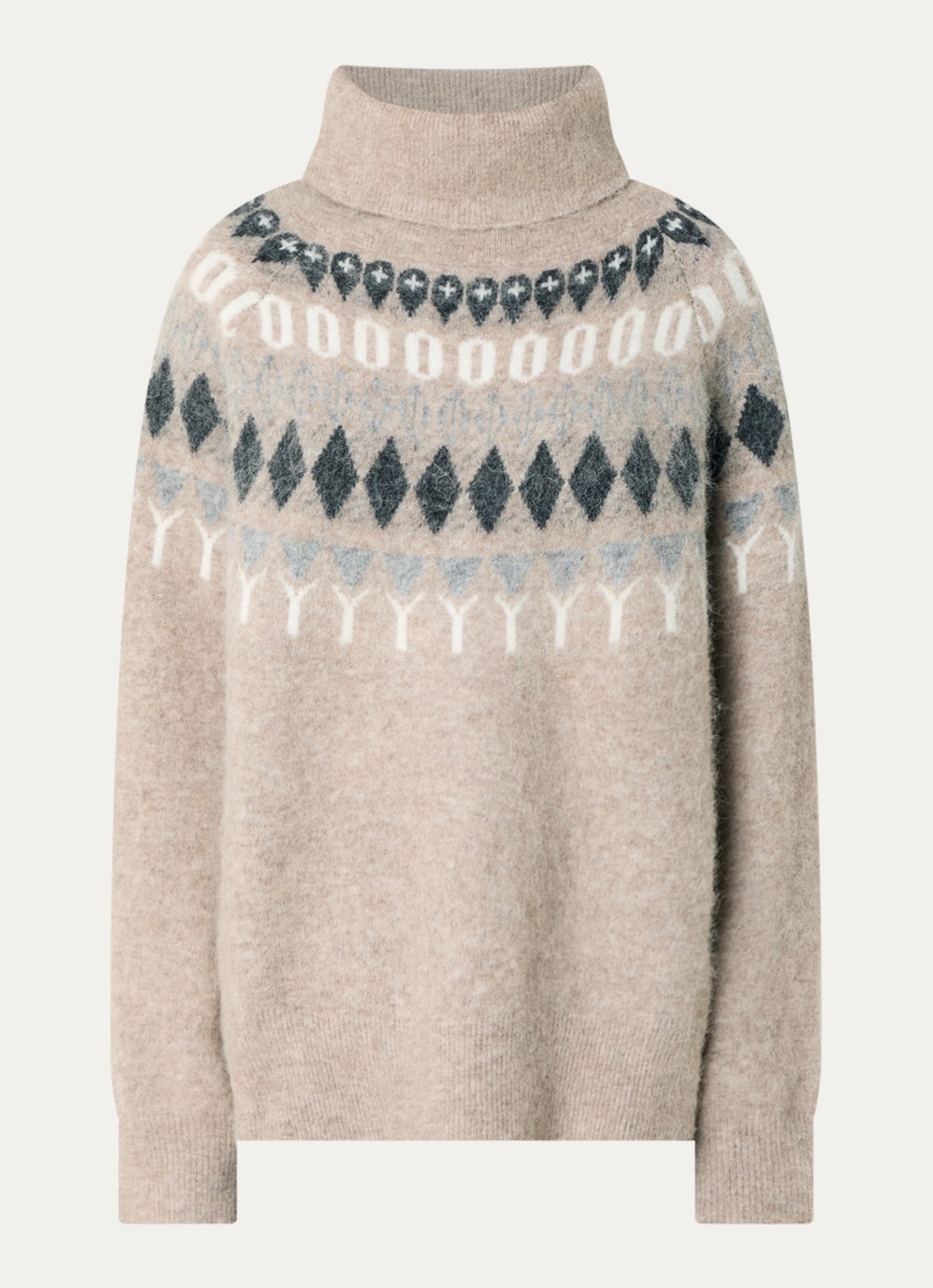 Day Birger et Mikkelsen Dayreidar grofgebreide trui in alpaca wolblend met col - voorkant 3 lichtbruin