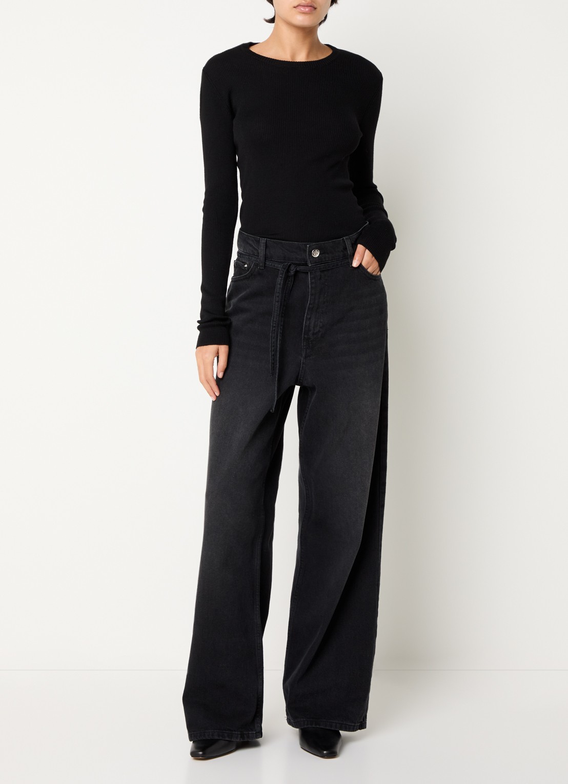 Day Birger et Mikkelsen Elijah high waist wide leg jeans met gekleurde wassing - voorkant 2 zwart