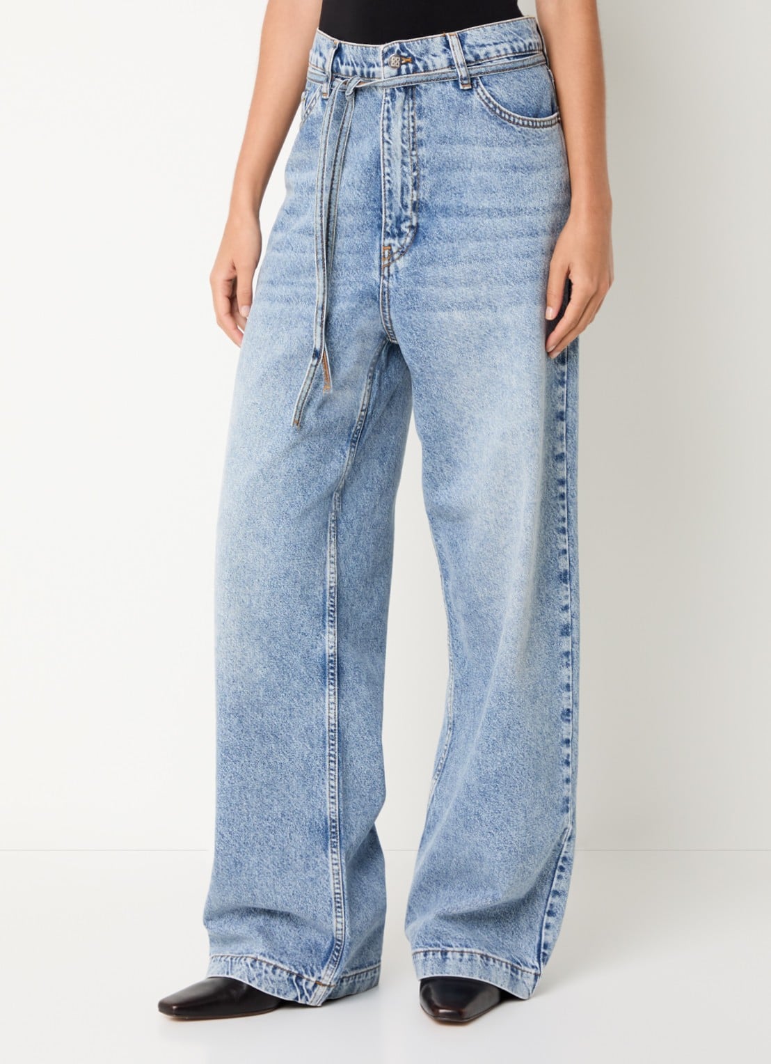 Day Birger et Mikkelsen Elijah high waist wide leg jeans met lichte wassing - detail indigo