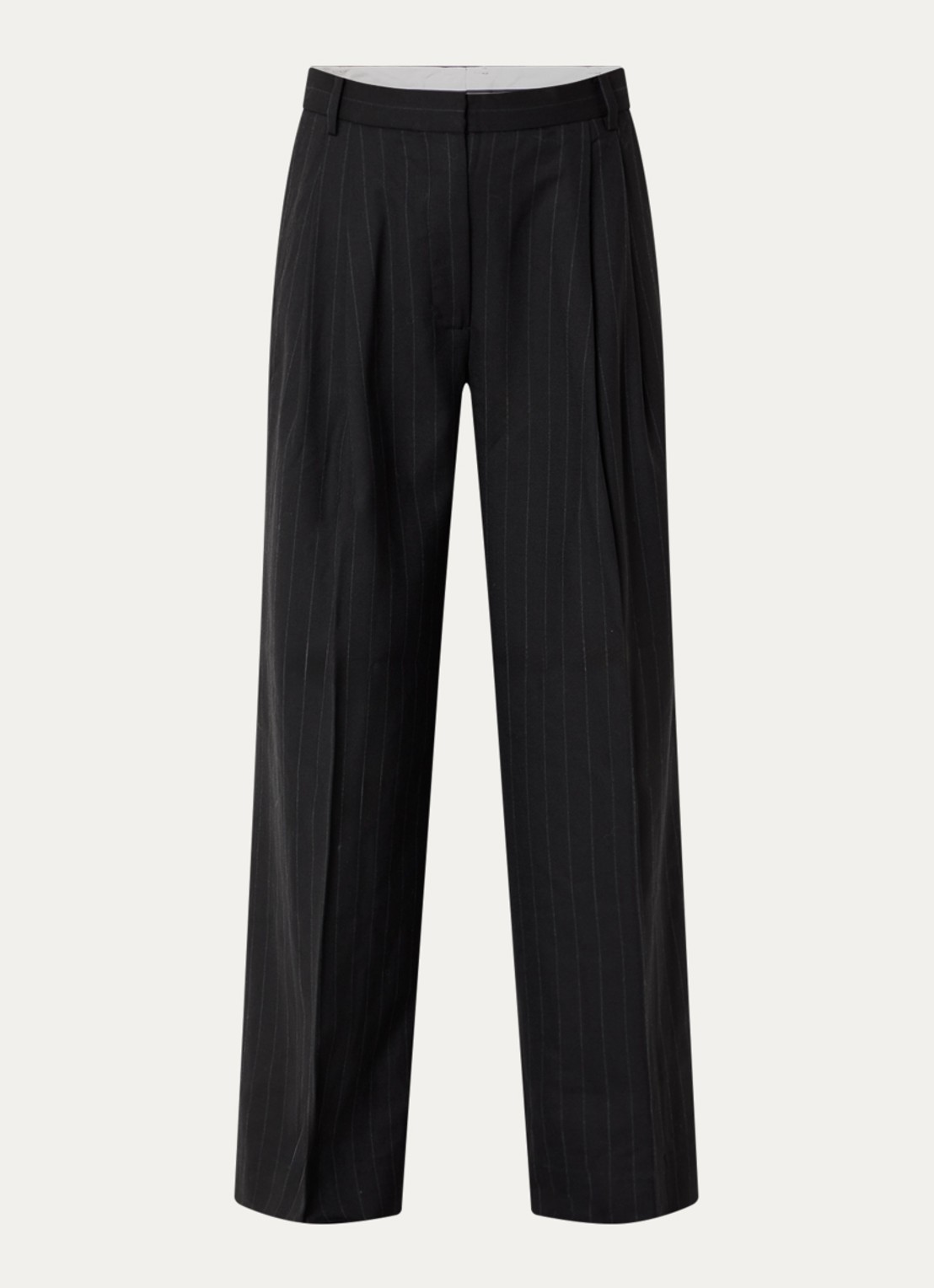 Day Birger et Mikkelsen Enzo mid waist straight fit pantalon in wolblend met krijtstreep - voorkant 2 zwart