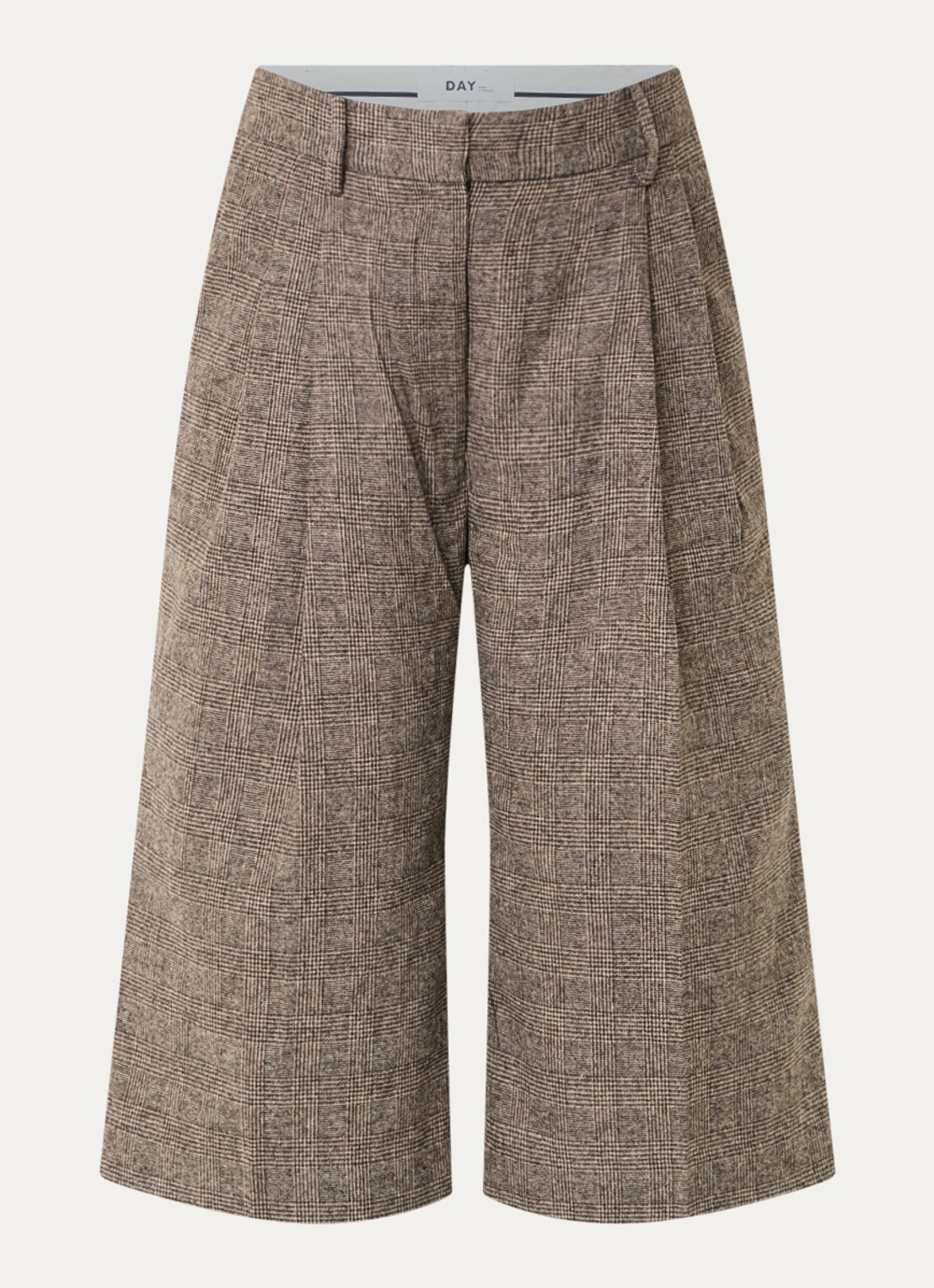 Day Birger et Mikkelsen Heri culotte in wolblend met ruitdessin en klepzak - voorkant 3 lichtbruin