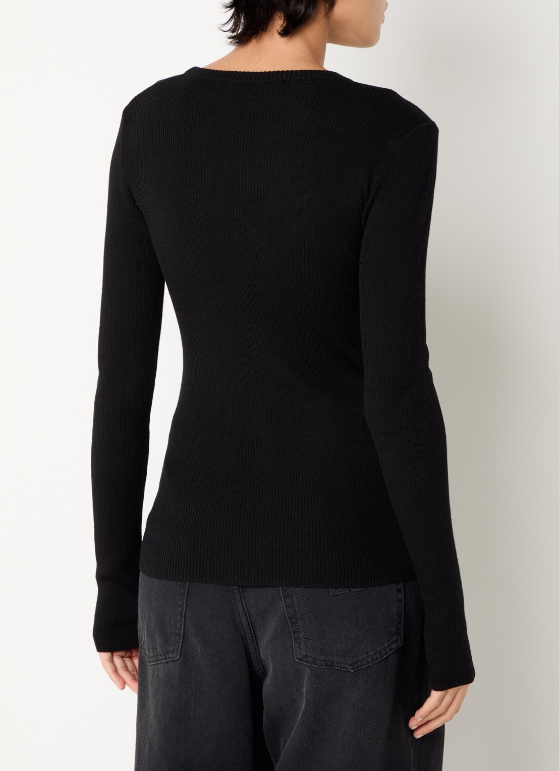 Day Birger et Mikkelsen Mariana longsleeve van merinowol met ribstructuur - achterkant 2 zwart