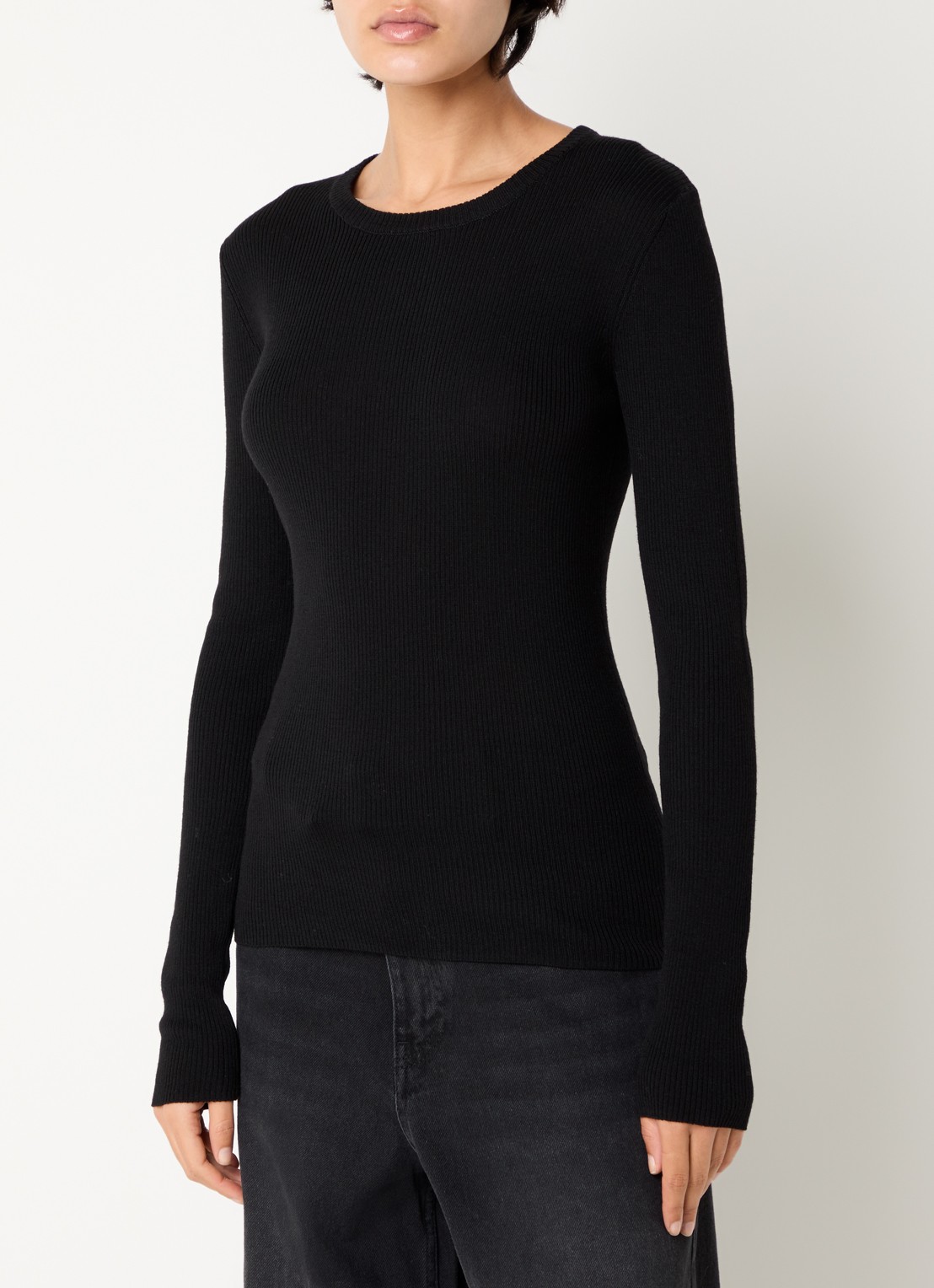 Day Birger et Mikkelsen Mariana longsleeve van merinowol met ribstructuur - detail zwart