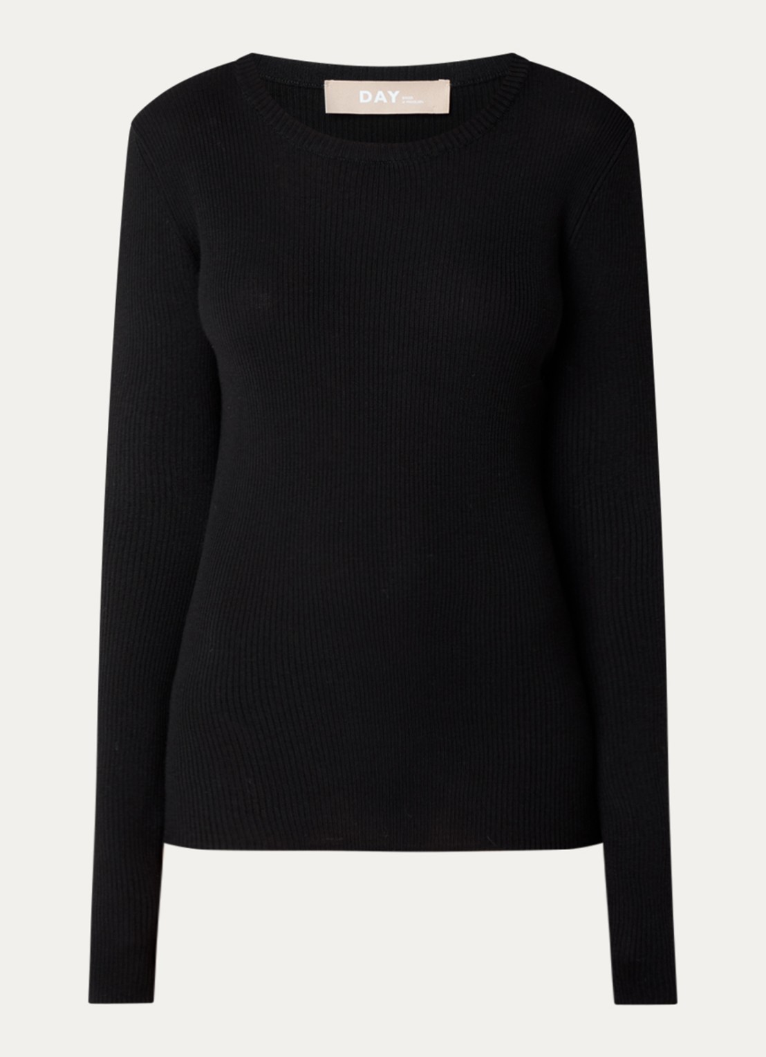 Day Birger et Mikkelsen Mariana longsleeve van merinowol met ribstructuur - voorkant 3 zwart