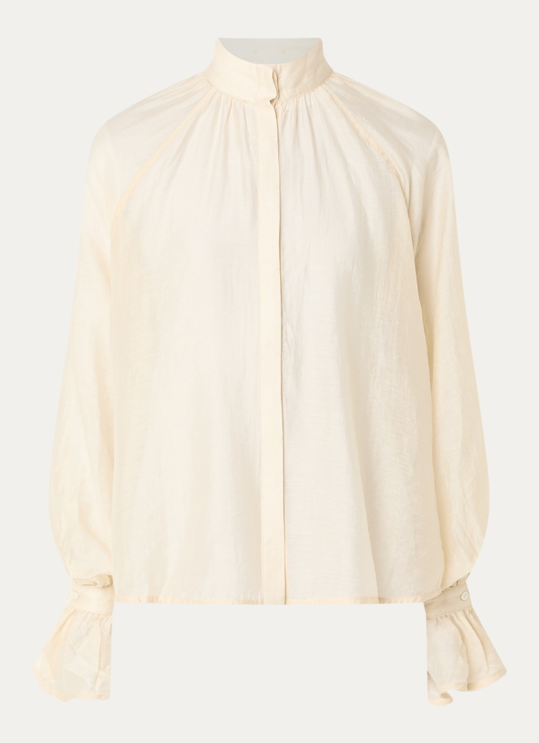 Day Birger et Mikkelsen Wayo semi-transparante blouse in linnenblend met ballonmouw - voorkant 3 creme
