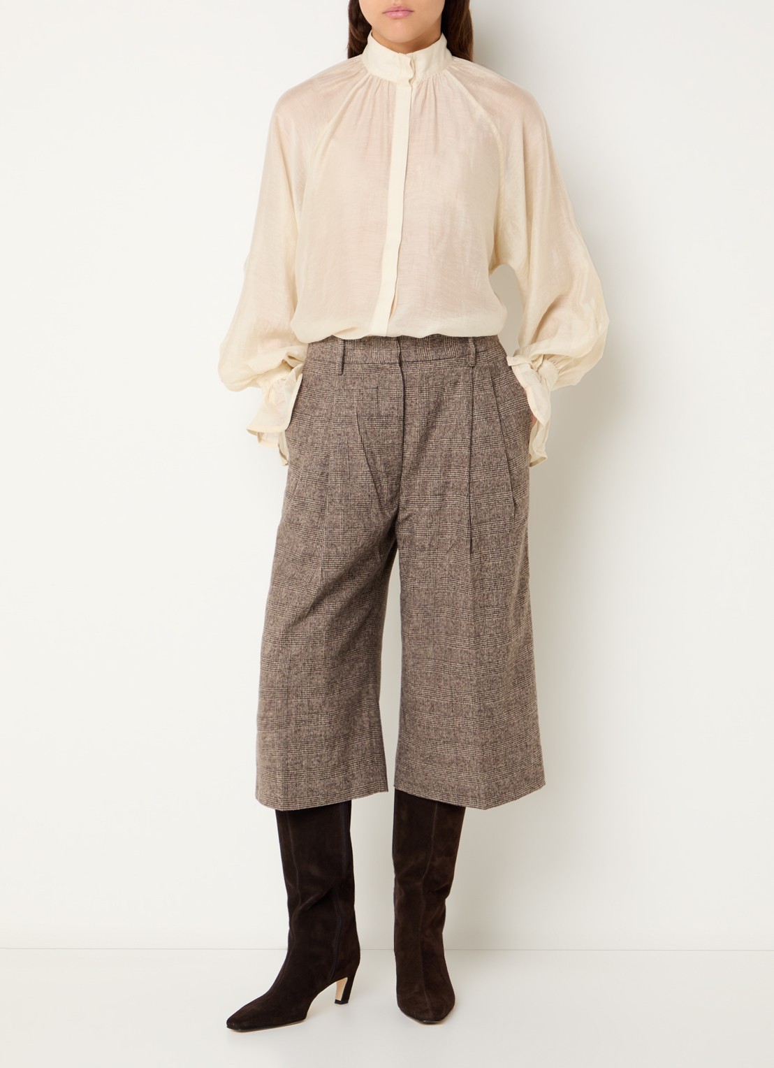 Day Birger et Mikkelsen Wayo semi-transparante blouse in linnenblend met ballonmouw - voorkant 4 creme