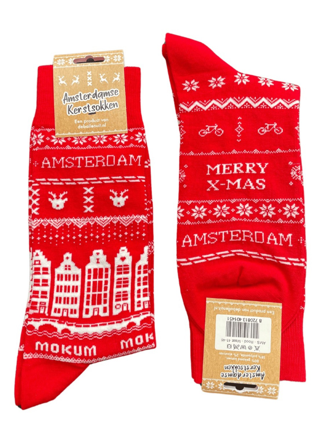 De Ballen Uit Amsterdamse Kerst sokken met print - voorkant rood