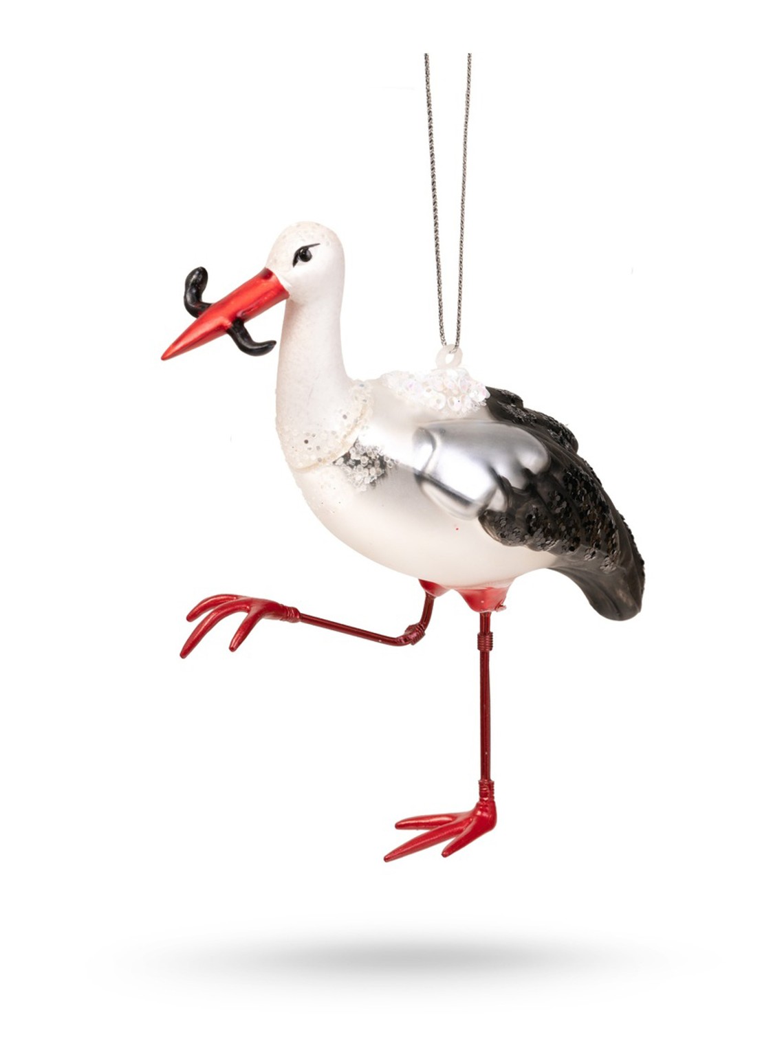 De Ballen Uit Ooievaar kersthanger 13 cm - voorkant zwart