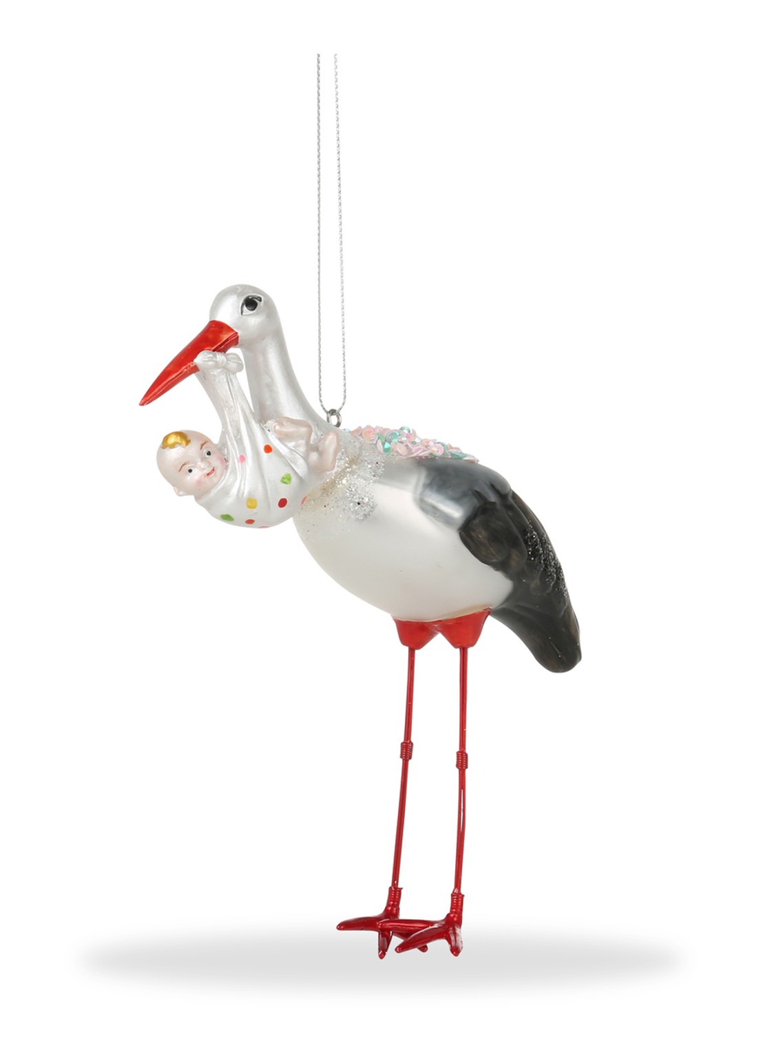 De Ballen Uit Ooievaar kersthanger 13 cm - voorkant 3 gebroken wit