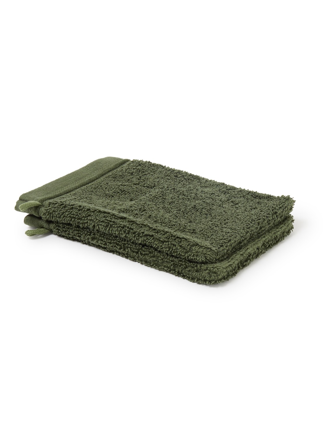 de Bijenkorf Home Evolution washand- 580 gr/m2 - 16 x 21 cm set van 2 - voorkant 3 donkergroen