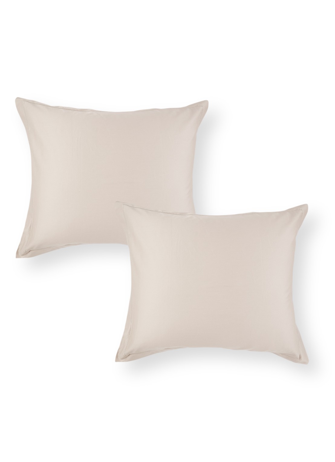 de Bijenkorf Home  kussensloop van  katoensatijn 400TC in 2-pack - voorkant 2 zand