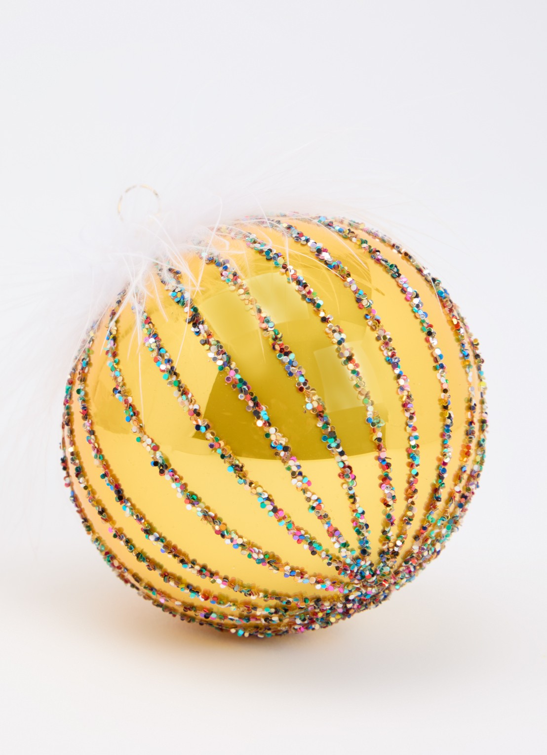 de Bijenkorf Home Multi Glitter kerstbal 8 cm - detail geel