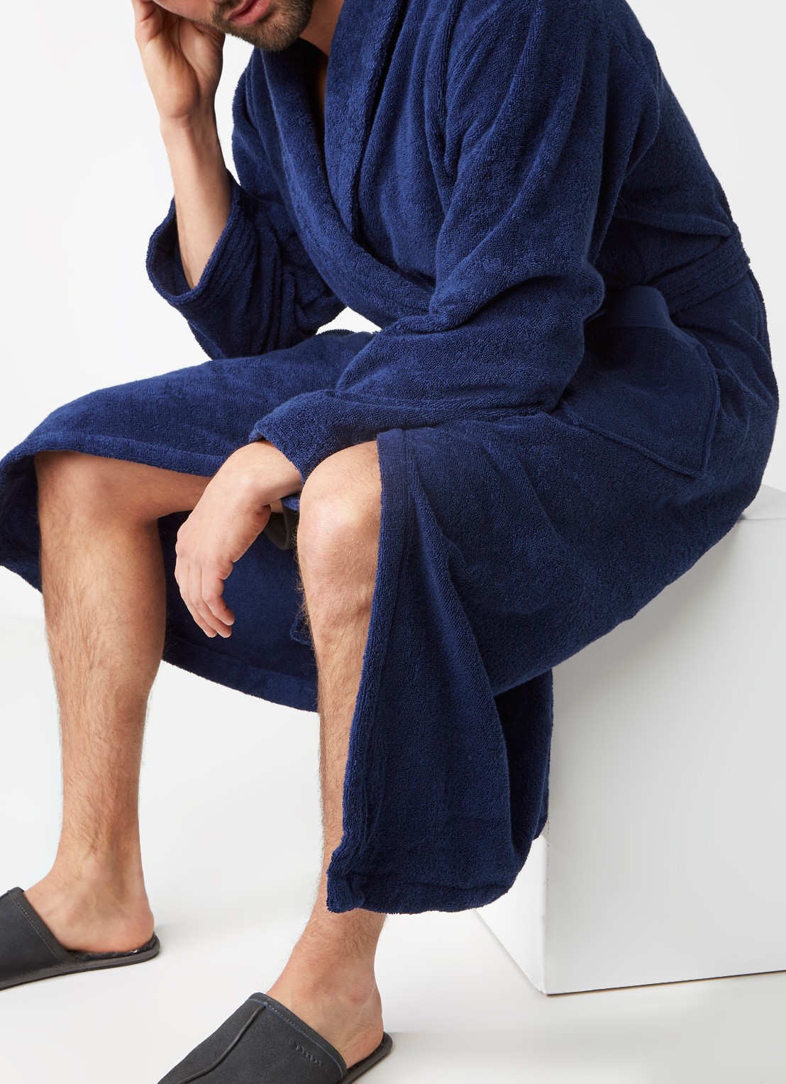 de Bijenkorf Home  Softness badjas van  katoen - unisex - detail 4 blauw
