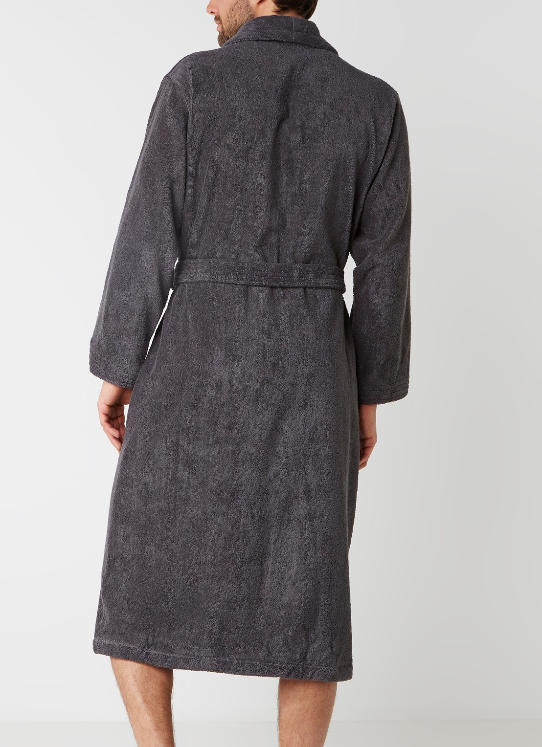 de Bijenkorf Home  Softness badjas van  katoen - unisex - achterkant 3 antraciet
