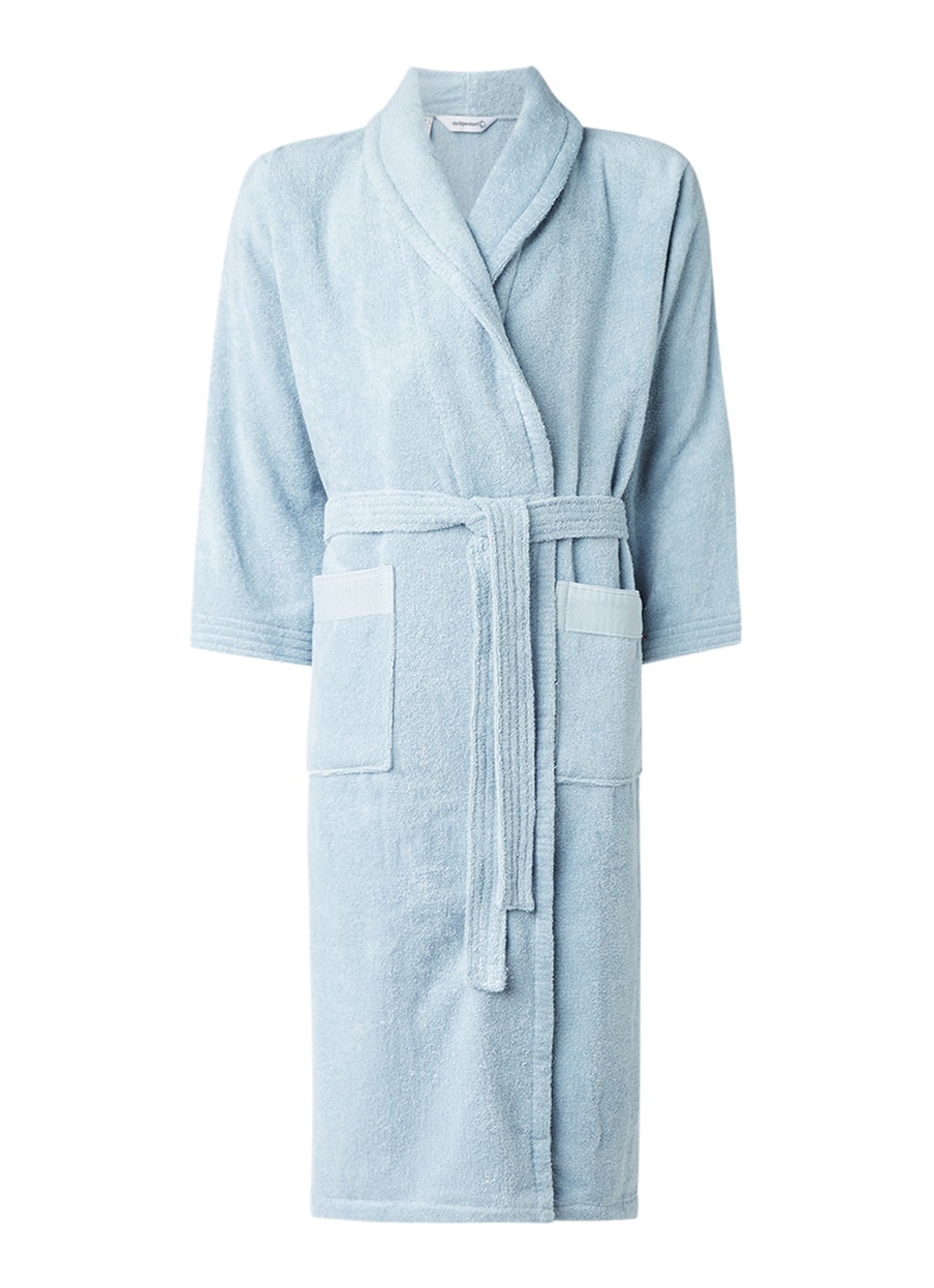 de Bijenkorf Home  Softness badjas van  katoen - unisex - voorkant 3 blauwgrijs