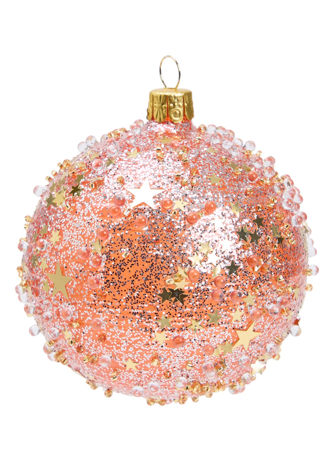 de Bijenkorf Home Sterren Oranje kerstbal 8 cm - voorkant 2 oranje