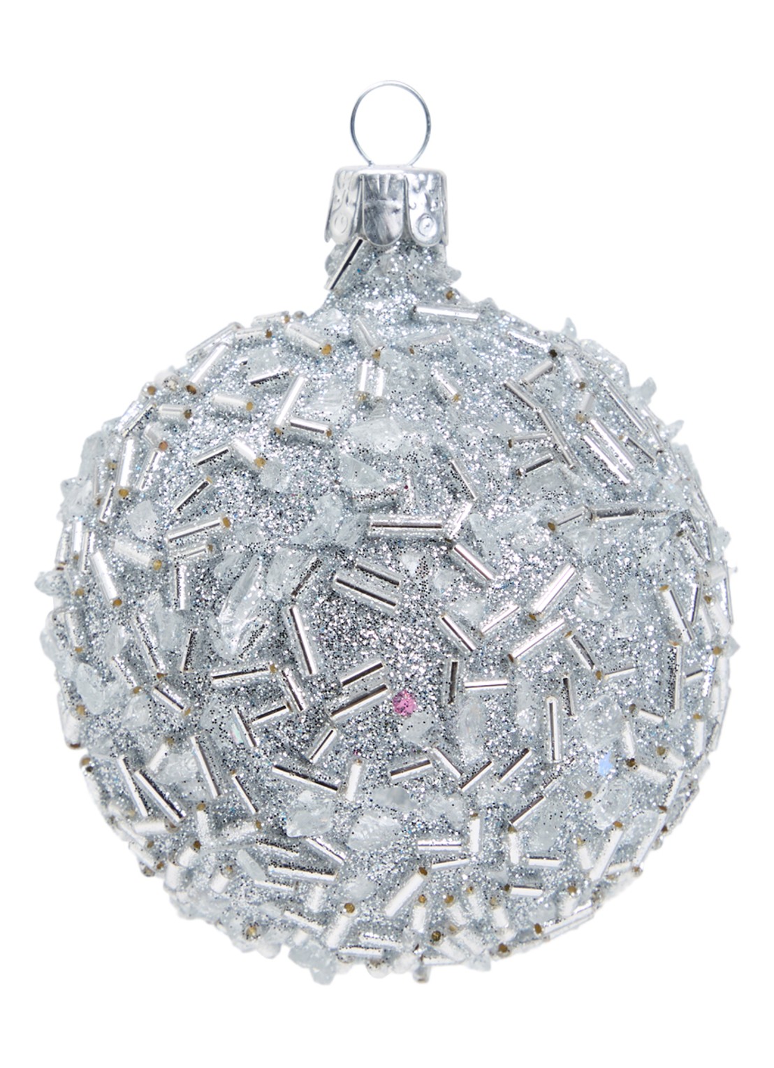 de Bijenkorf Home Zilver Hagel kerstbal 8 cm - voorkant 2 zilver