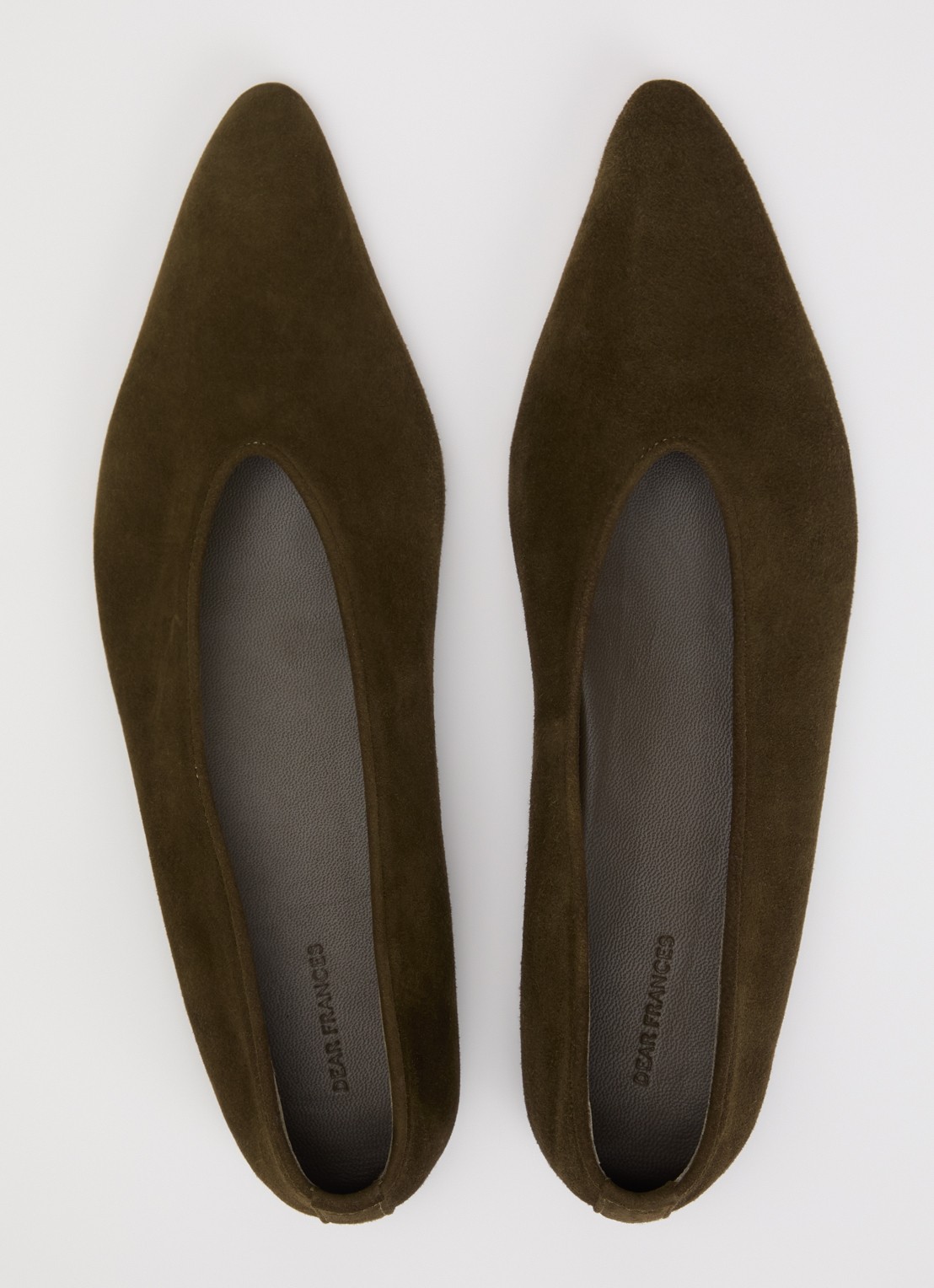 Dear Frances Topo Flat ballerina van suède - detail 4 mosgroen
