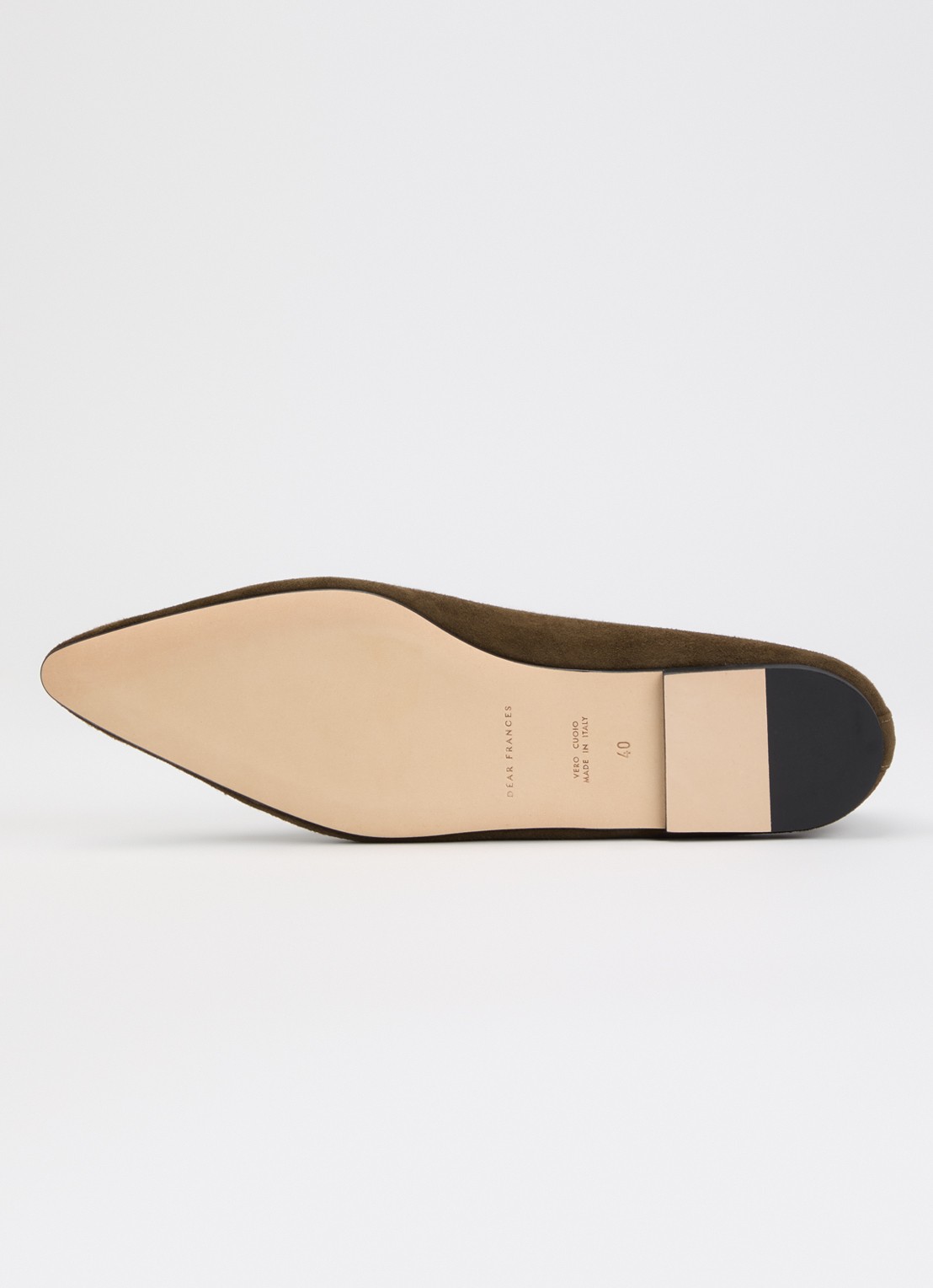 Dear Frances Topo Flat ballerina van suède - detail 5 mosgroen