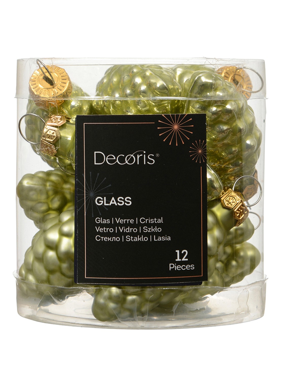 Decoris Dennenappel kersthanger 6 cm - voorkant groen