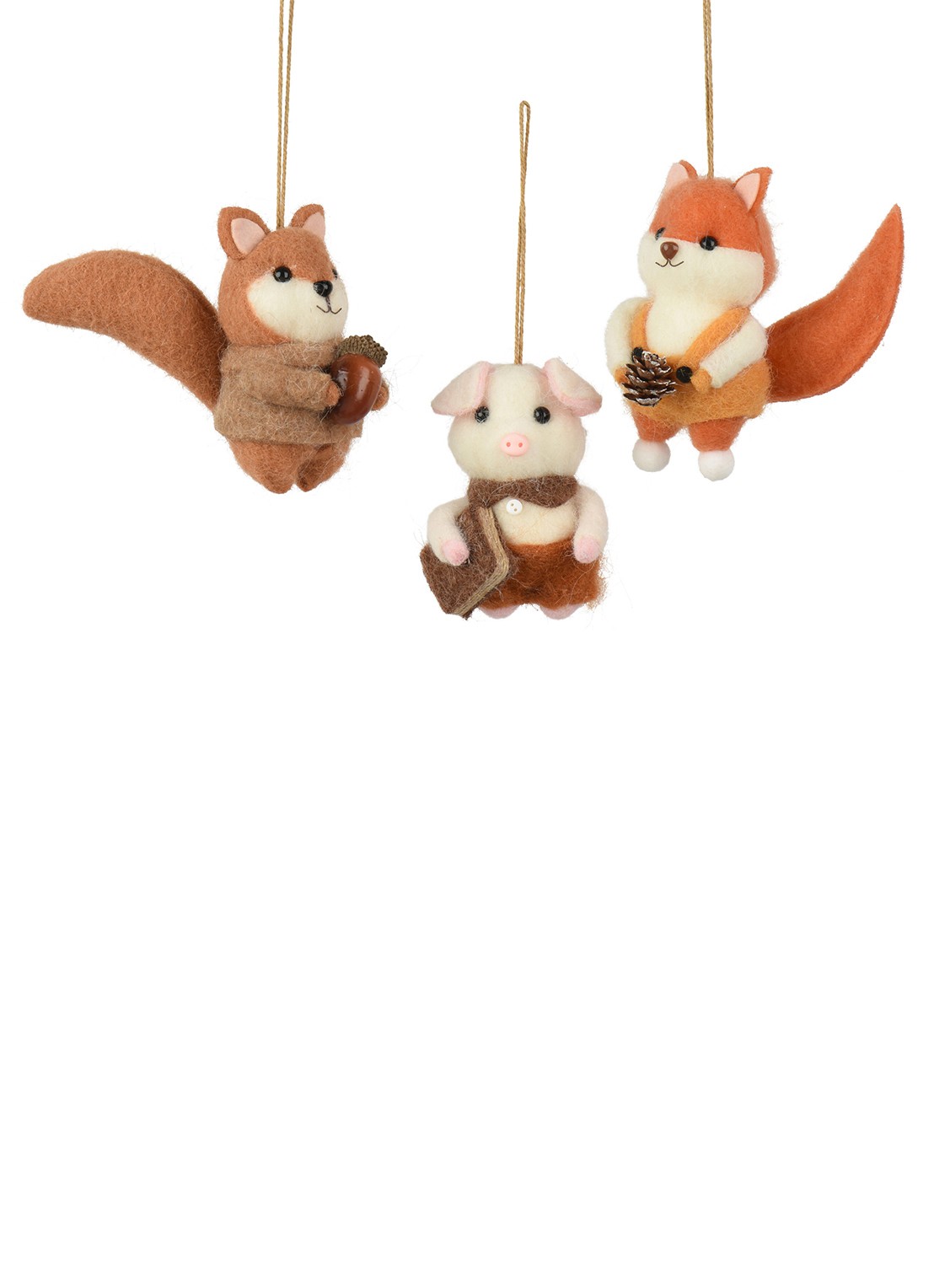 Decoris Dieren kersthanger 11 cm - voorkant beige