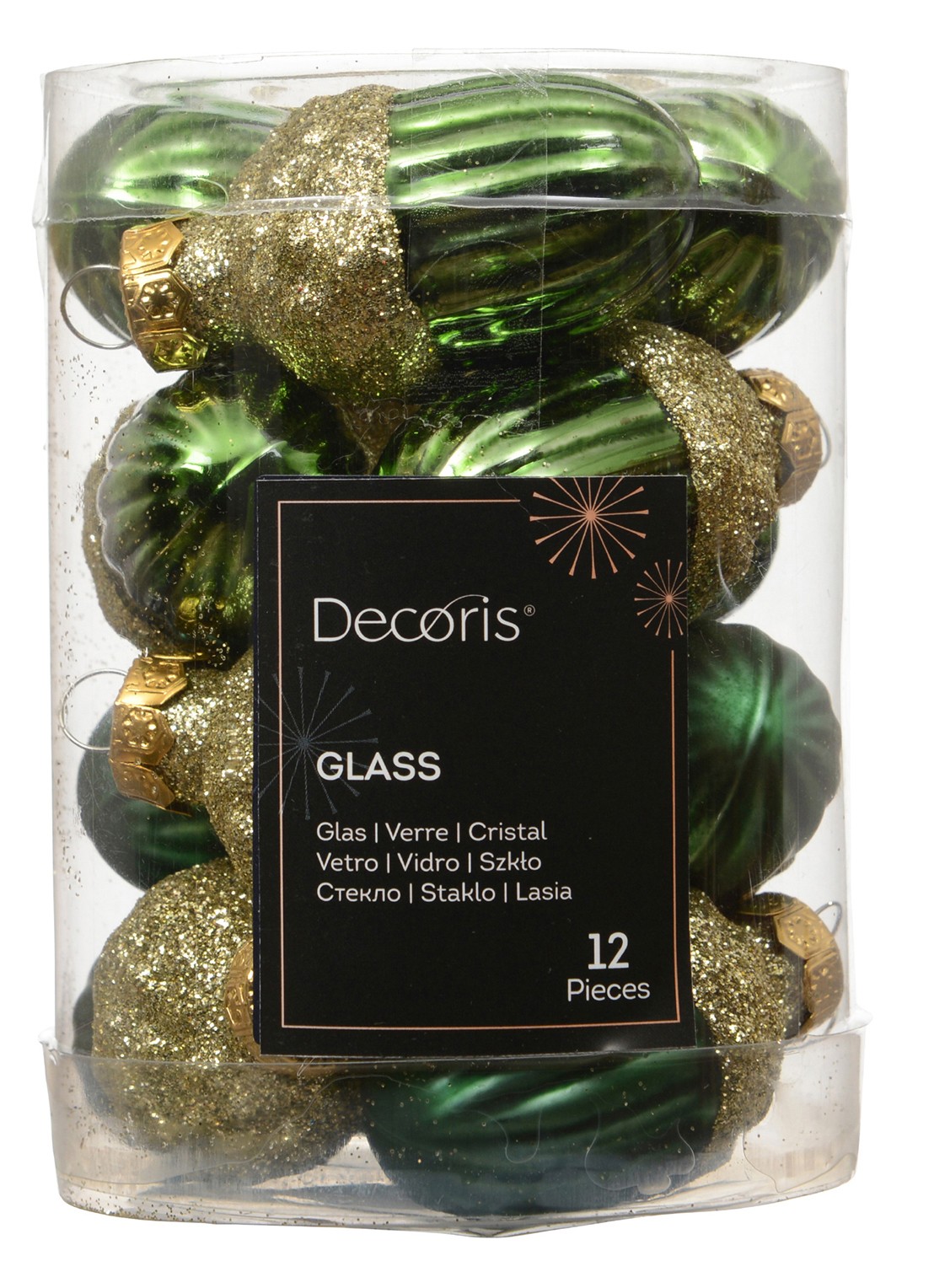 Decoris Eikel kerstbal 4 cm set van 12 - voorkant donkergroen