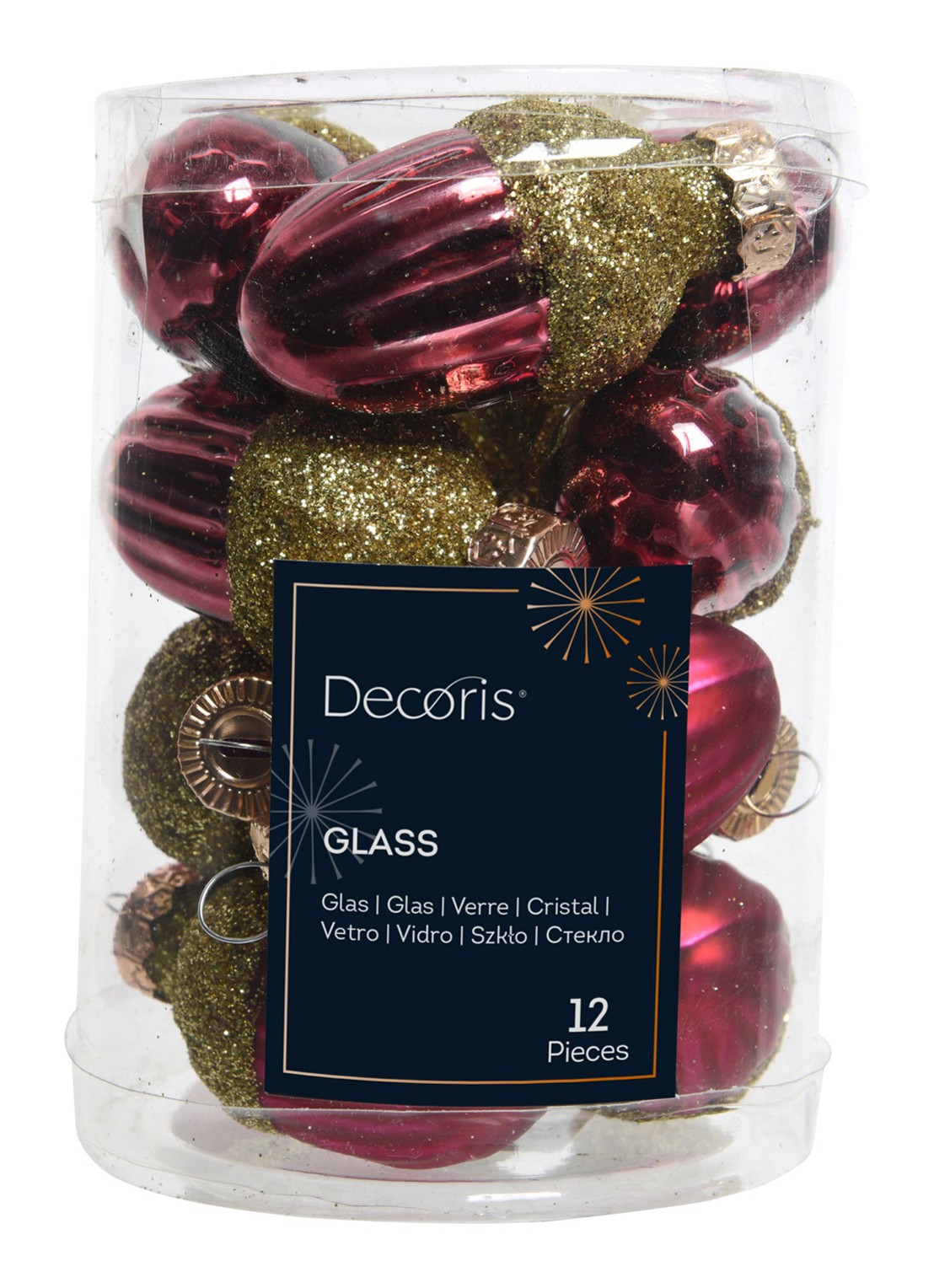 Decoris Eikel kersthanger set van 12 - voorkant donkerrood