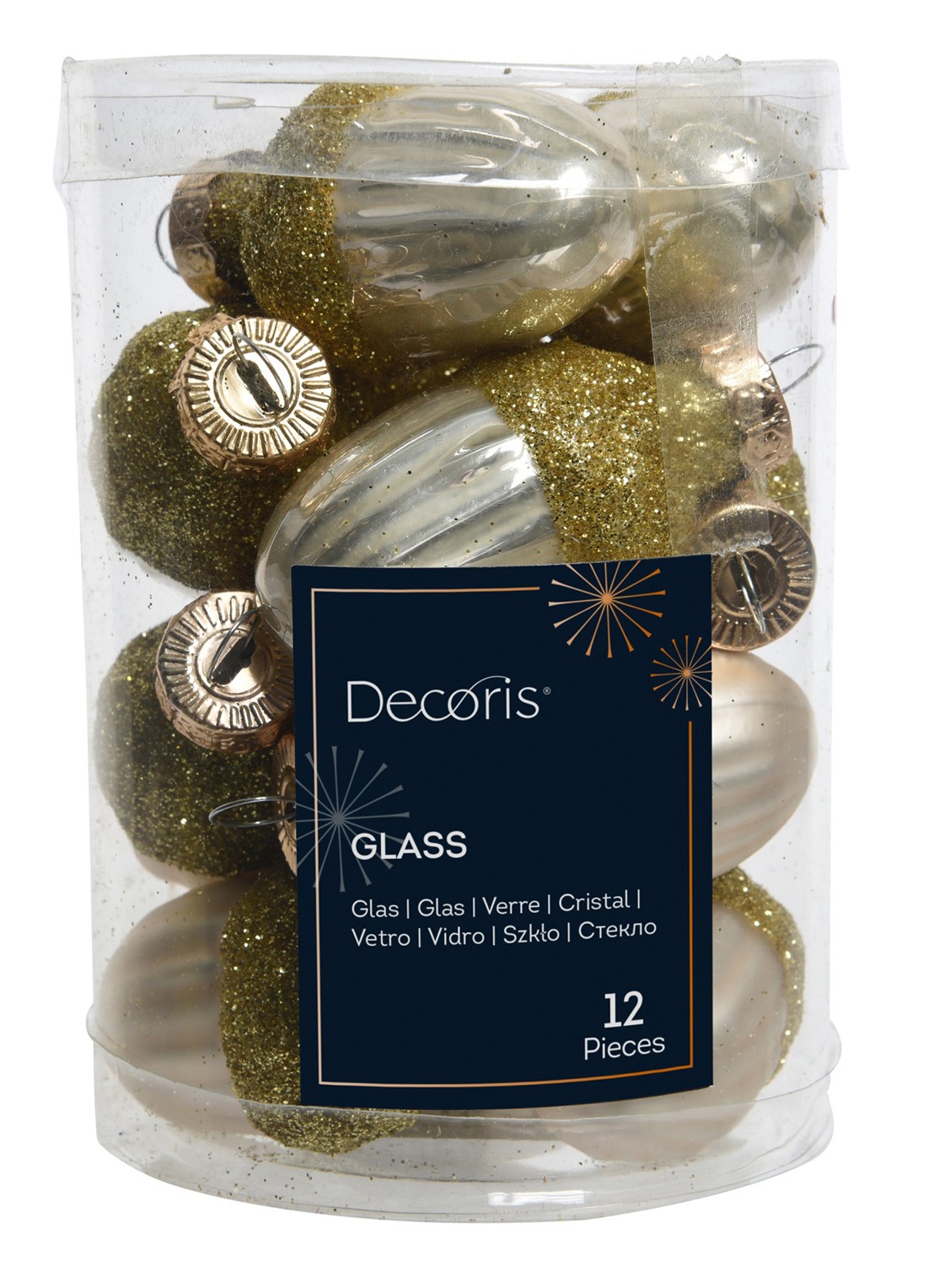 Decoris Eikel Parel kersthanger 4 cm set van 12 - voorkant parelmoer