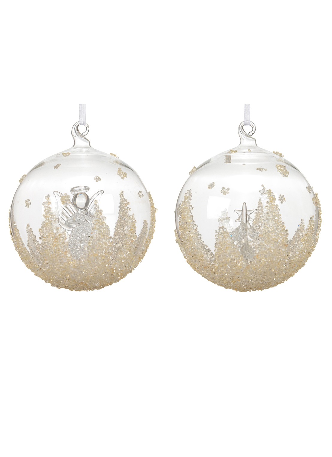 Decoris Kerstbal 10 cm set van 2 - voorkant creme
