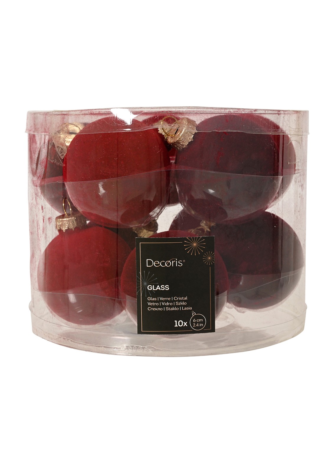 Decoris Kerstbal 6 cm set van 10 - voorkant rood