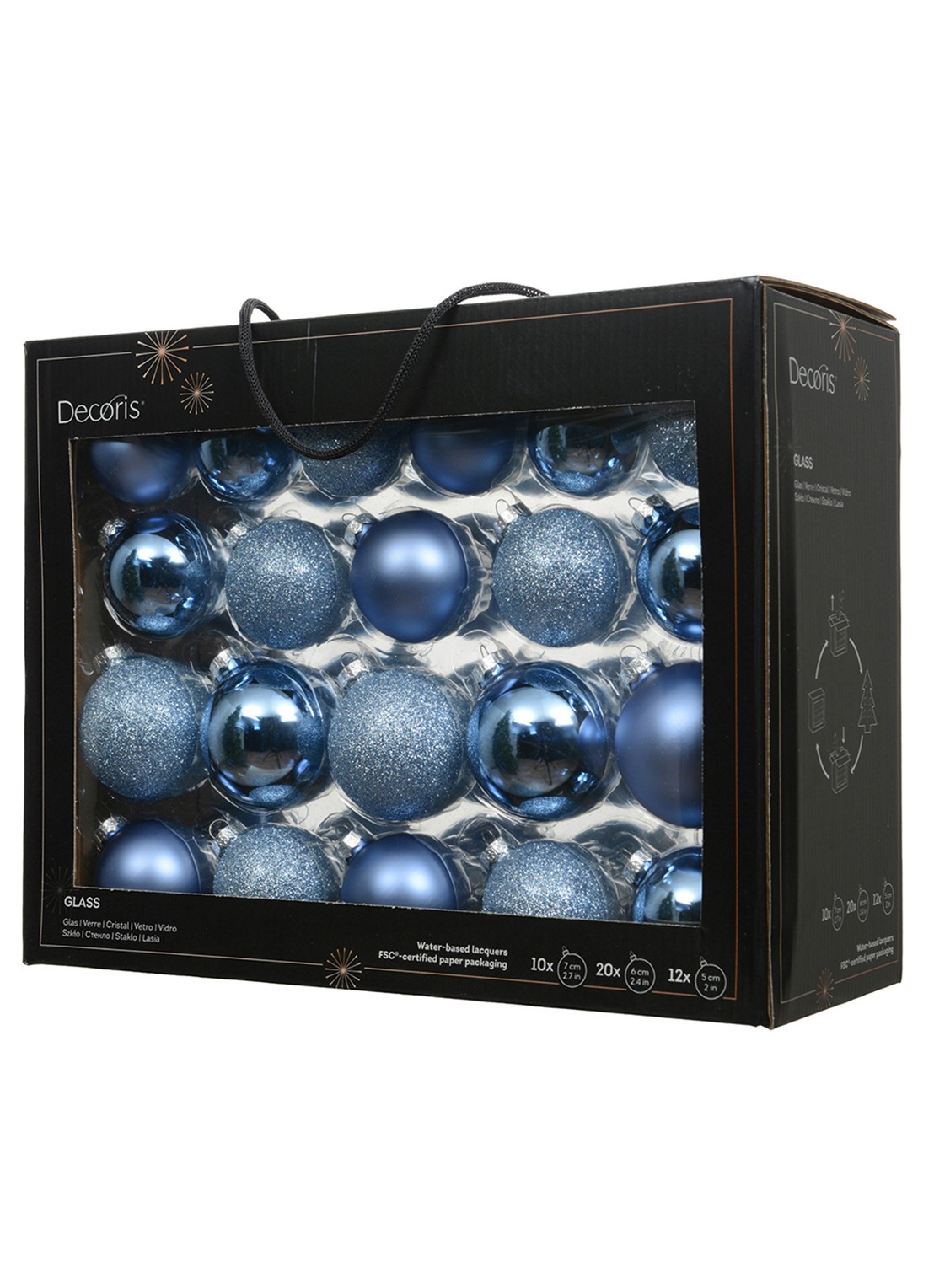 Decoris Kerstbal 7 cm set van 42 - voorkant blauw