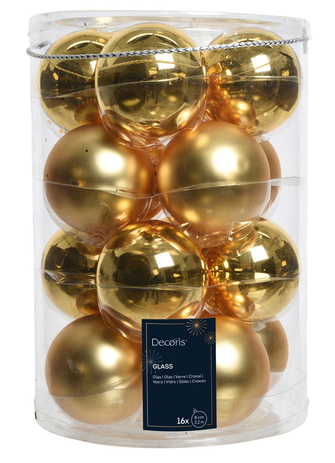 Decoris Kerstbal 8 cm set van 16 - voorkant goud
