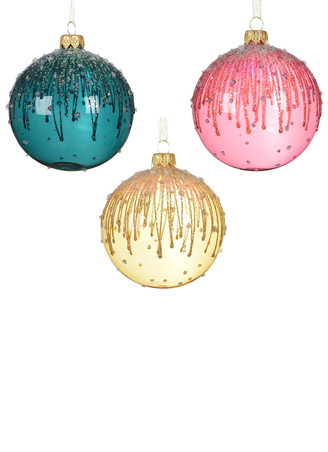 Decoris Kerstbal 8 cm set van 3 - voorkant roze