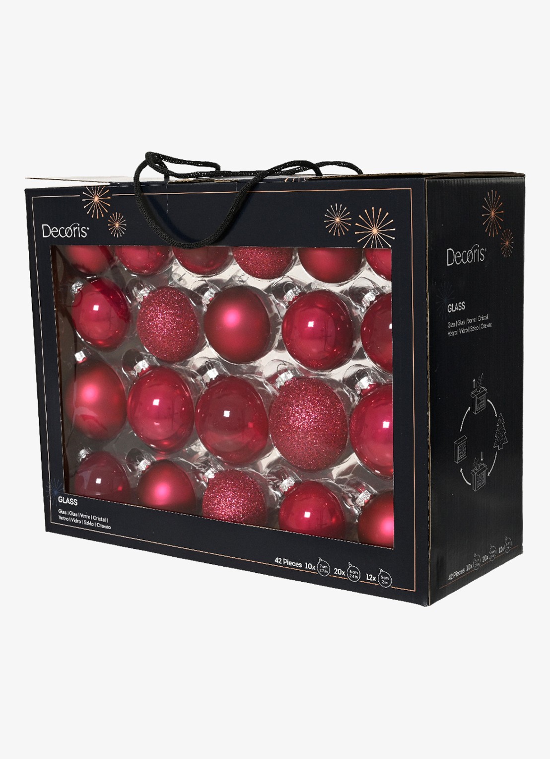 Decoris Kerstballen van glas - set van 42 - voorkant roze