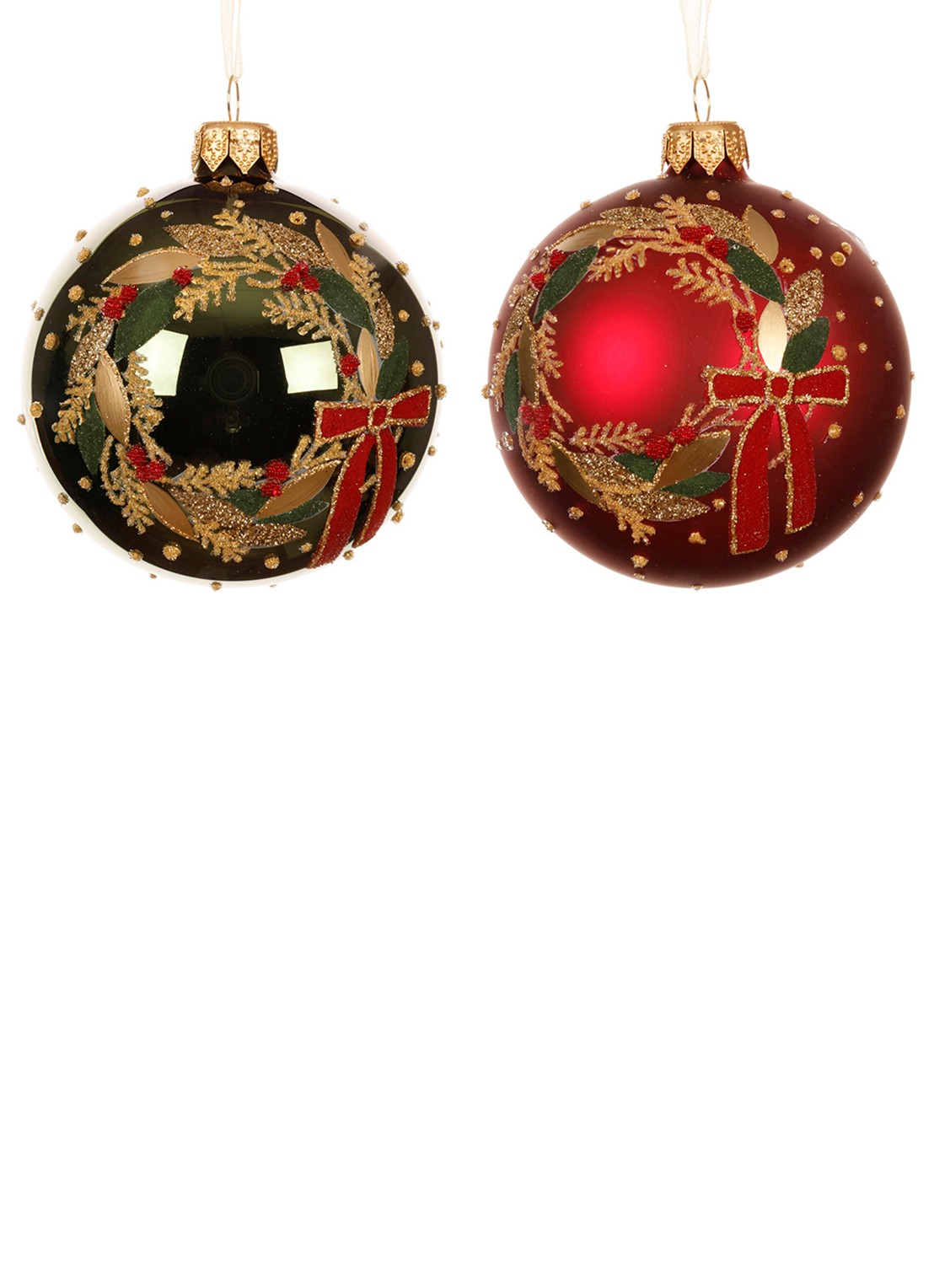Decoris Kerstkrans kerstbal 8 cm - voorkant rood