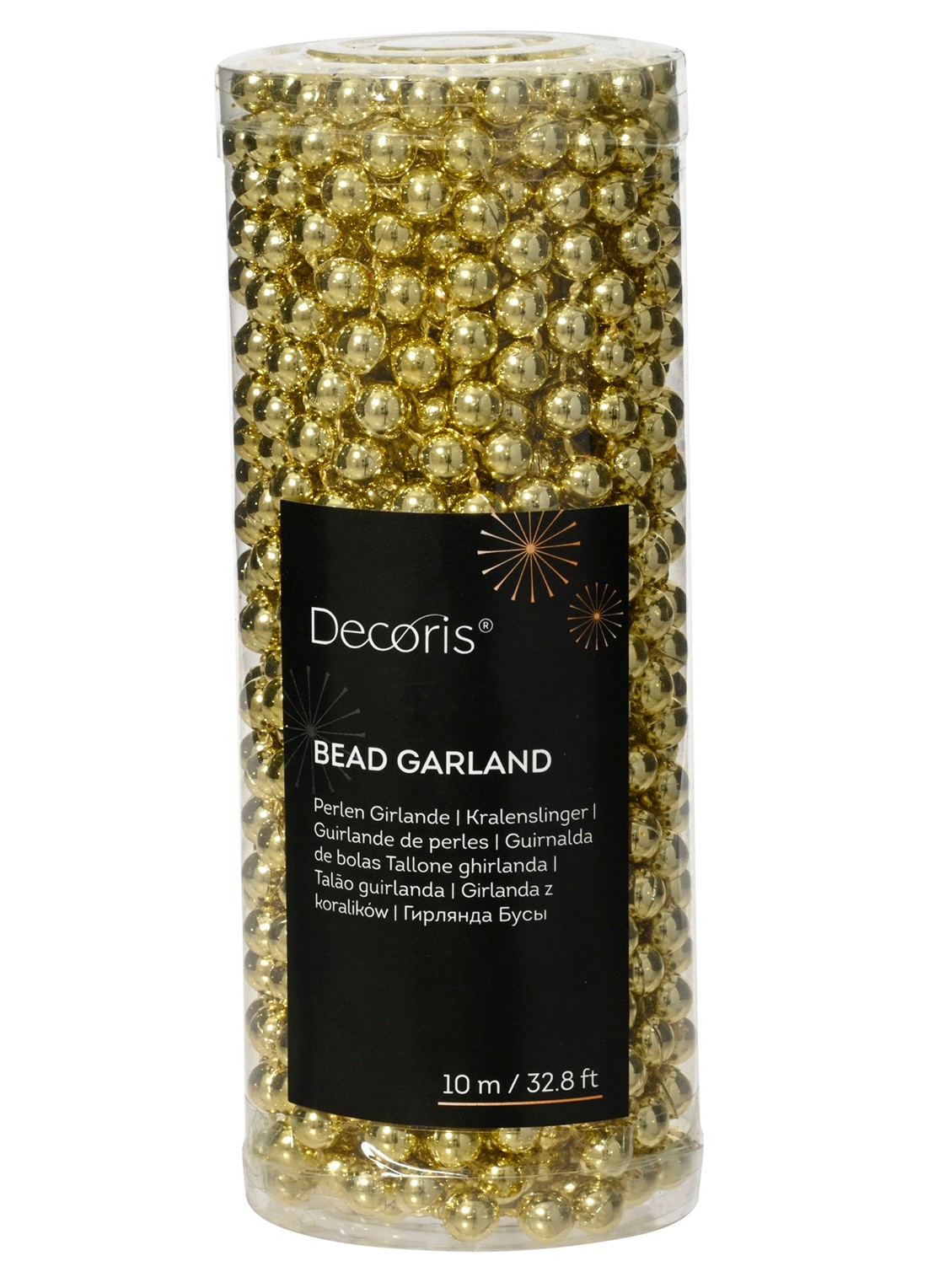 Decoris Kralen kerstslinger 10 meter - voorkant goud