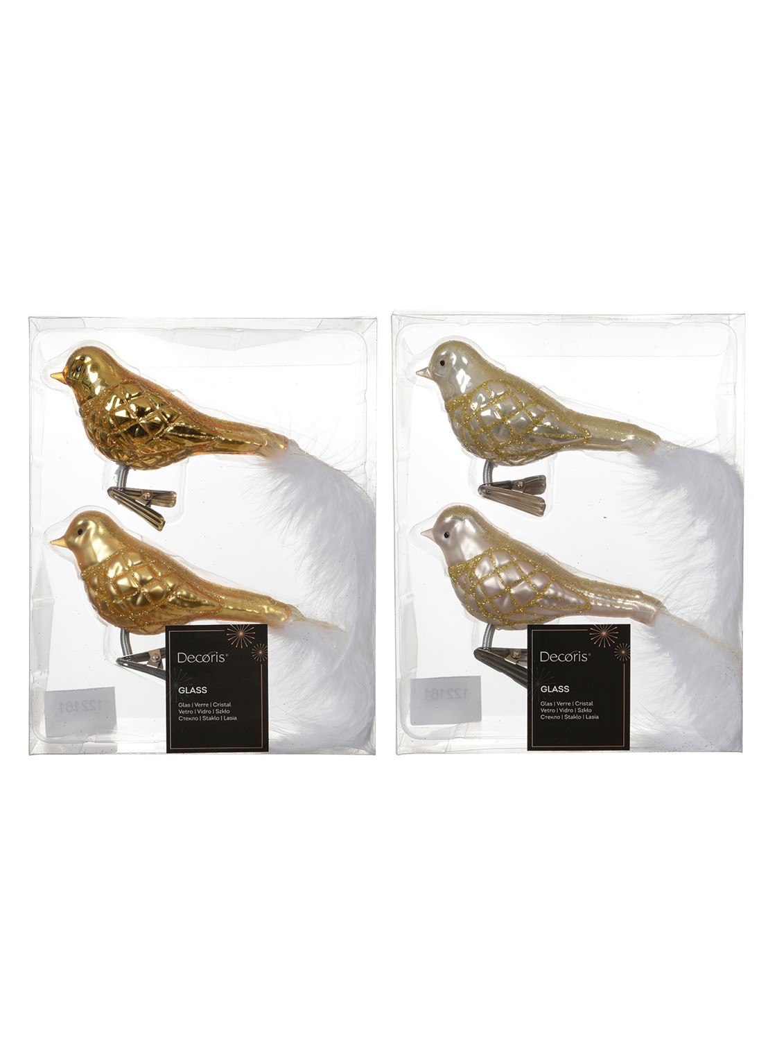 Decoris Vogel kersthanger 8 cm - voorkant goud