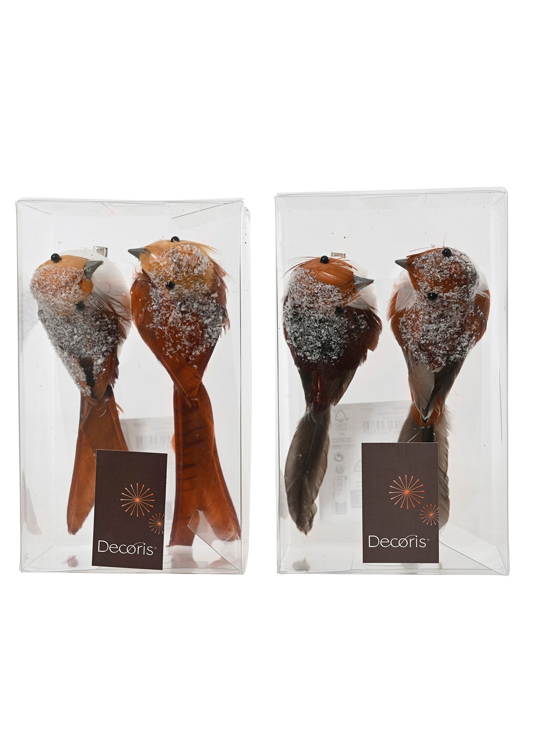 Decoris Vogel ornament met clip 5,5 cm - voorkant bruin