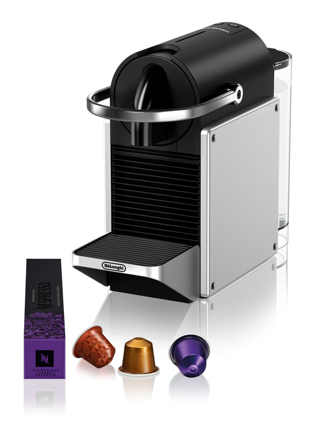 DeLonghi Pixie Nespresso koffiecupmachine - EN127.S - voorkant zilver